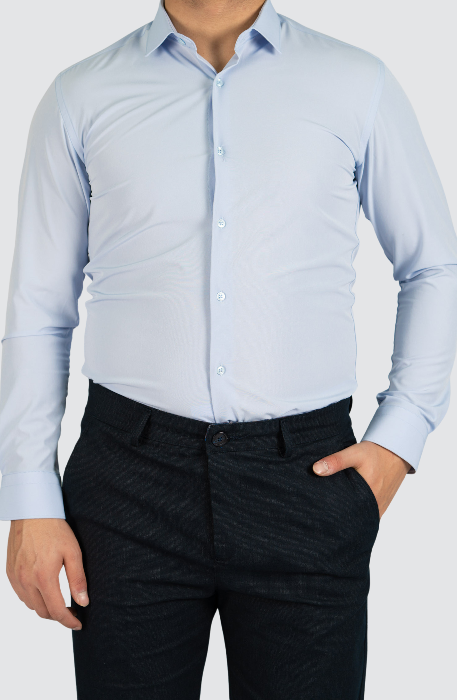 Kreukvrij Stretch Overhemd Lengte-Maat | Blauw