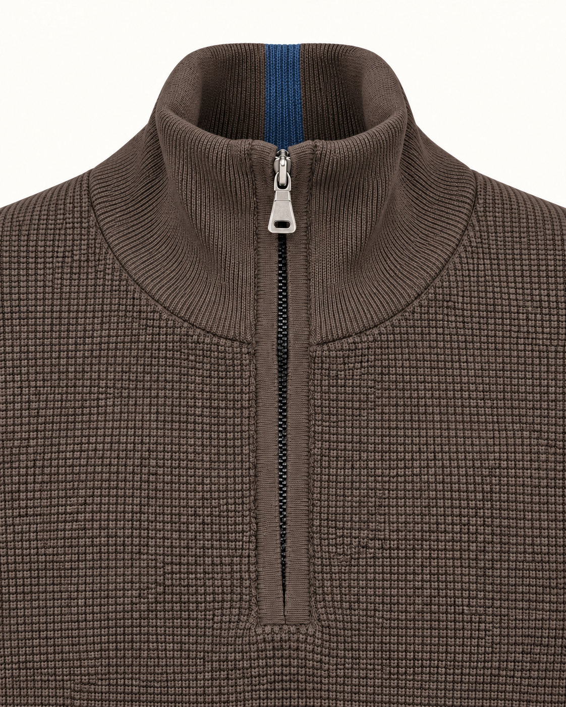 Quarter-Zip Trui Donkerbruin - Slim-Fit