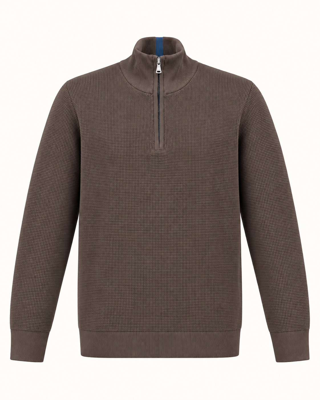 Quarter-Zip Trui Donkerbruin - Slim-Fit