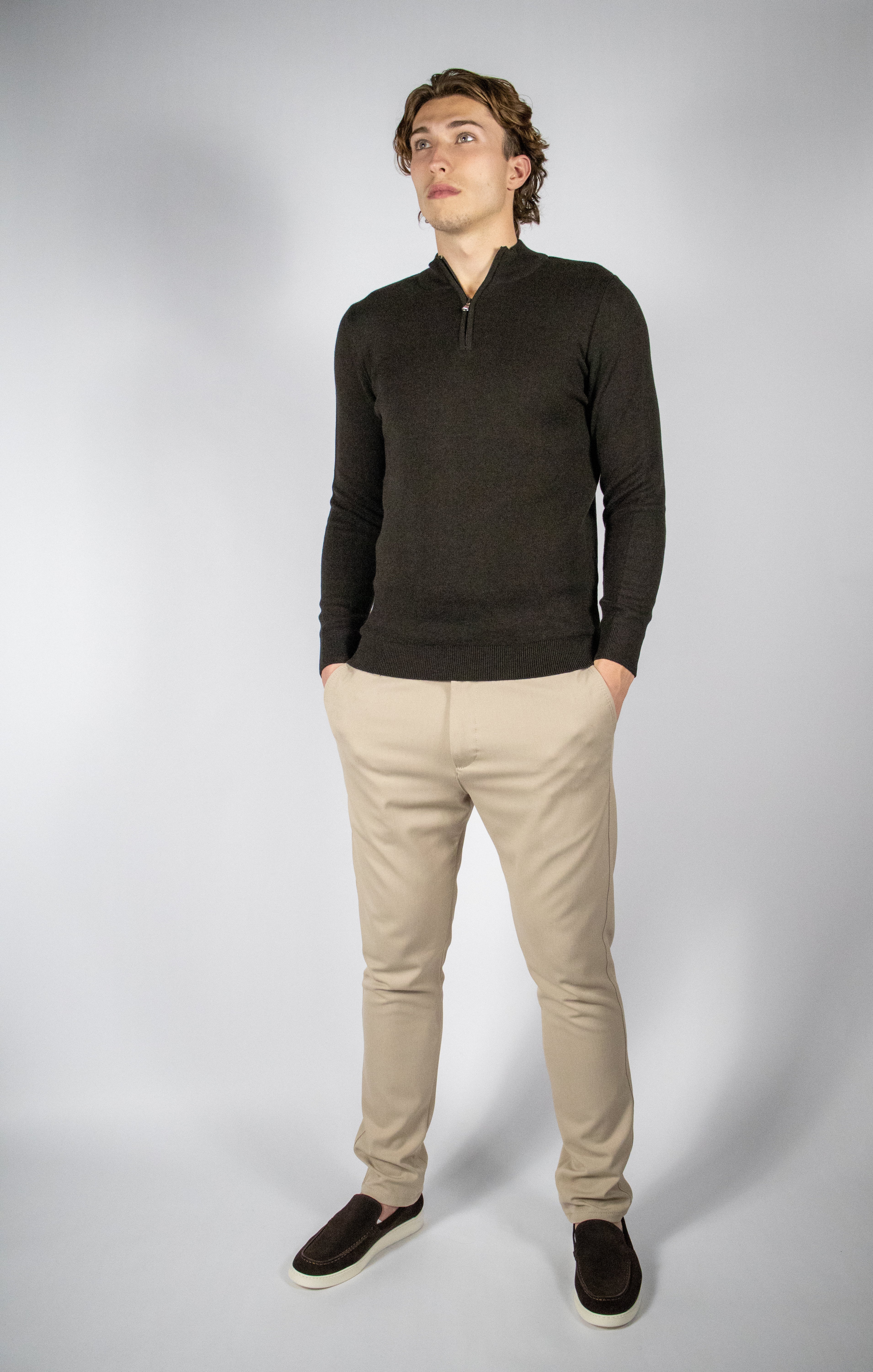 Heren Trui met Half-zip Kraag | Bruin