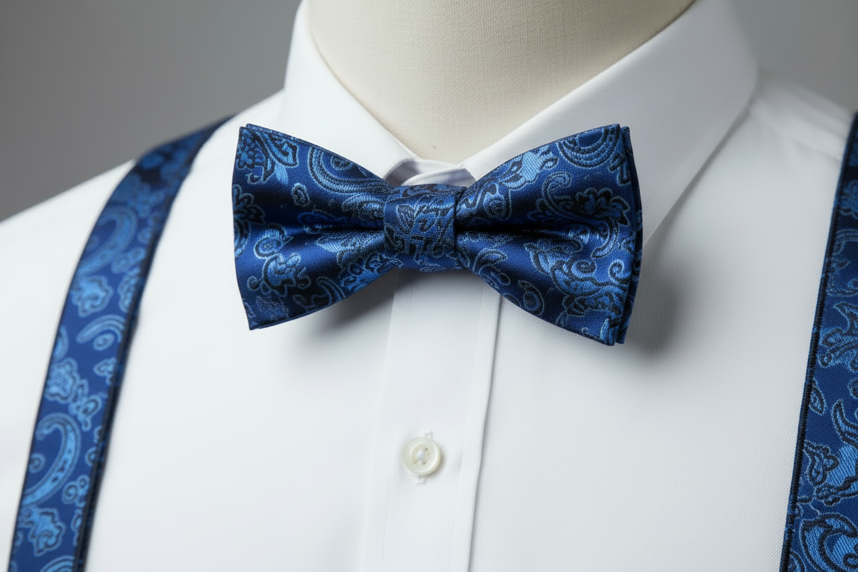 AVBA Blue Paisley Suspenders and Bow Tie