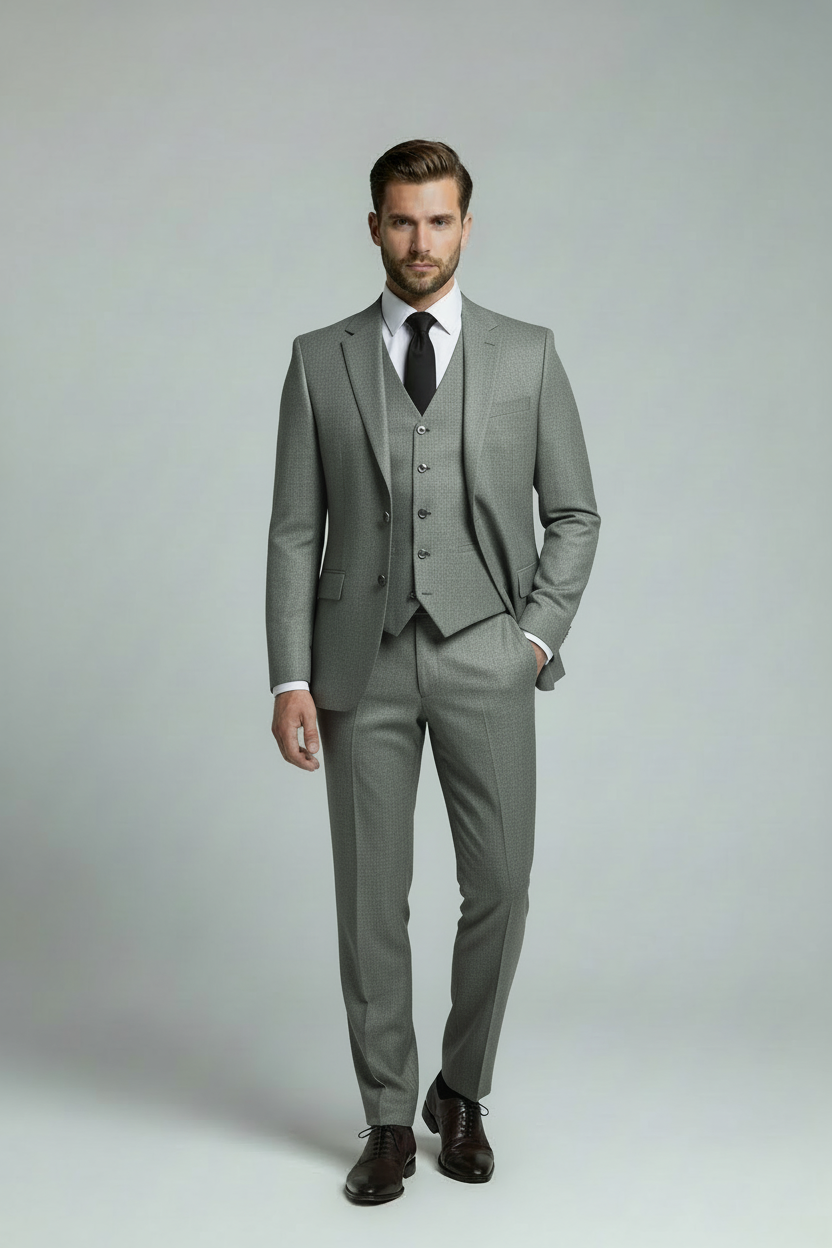 AVBA Grey-Green Suit with Black Accessories