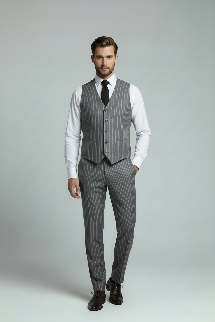 AVBA Grey Pinstripe Waistcoat Look