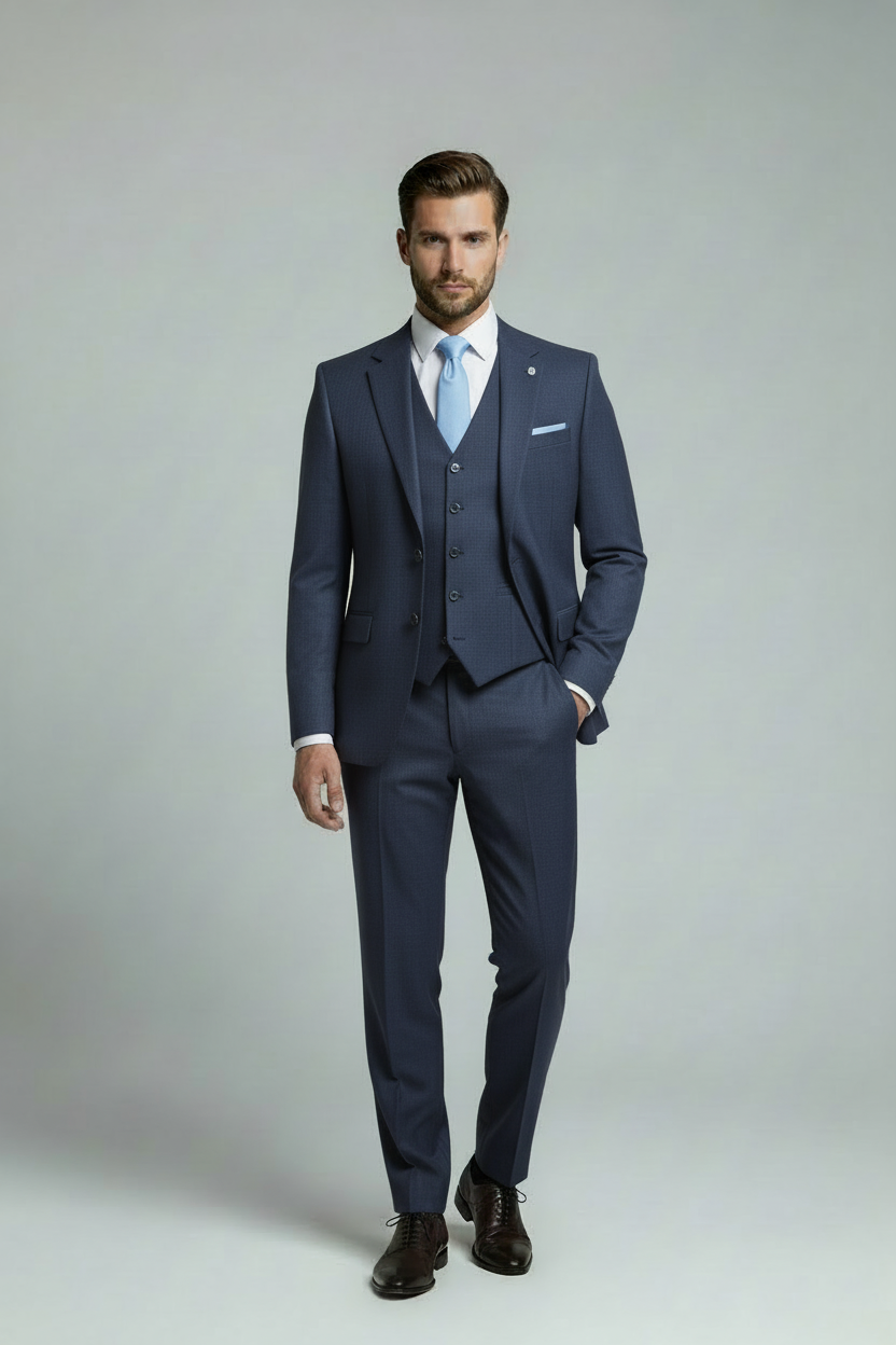 AVBA Navy Blue Suit with Light Blue Texture