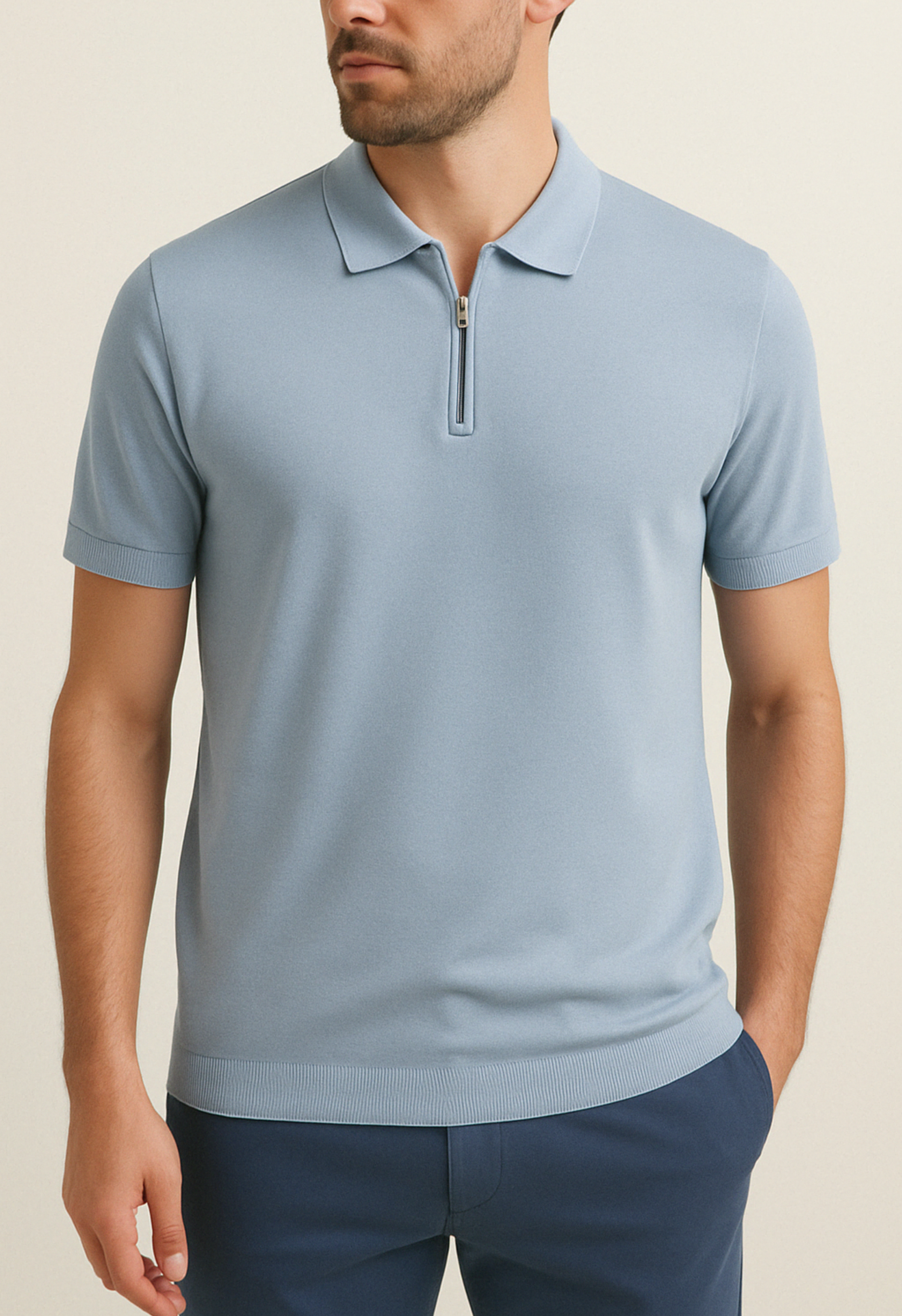 Heren Polo Zip | Babyblauw