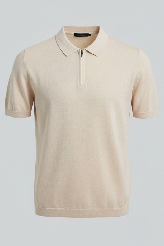 Beige Half-Zip Polo Ghost Mannequin Groot