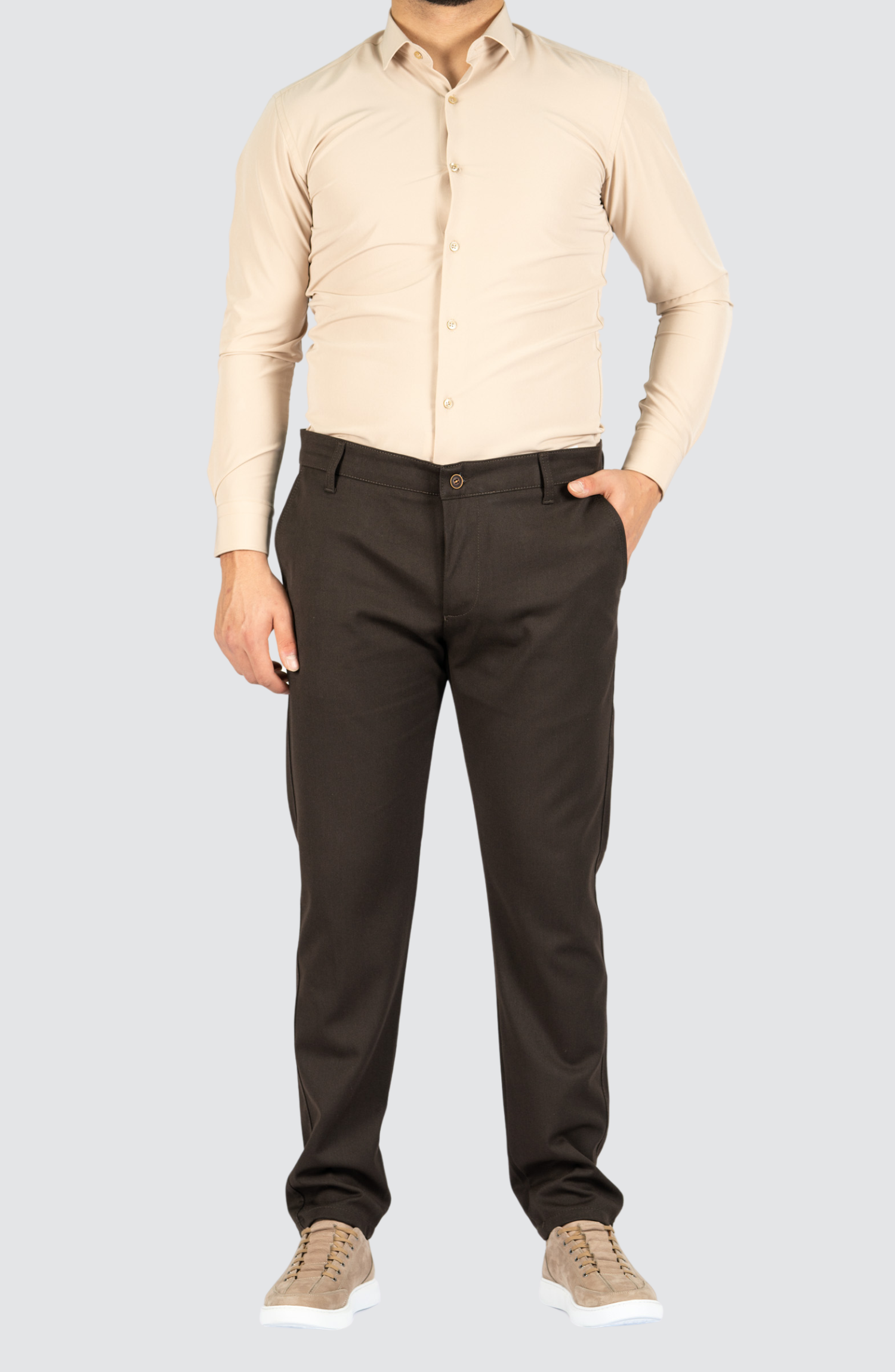 Kreukvrij Stretch Overhemd Slim-Fit | Beige