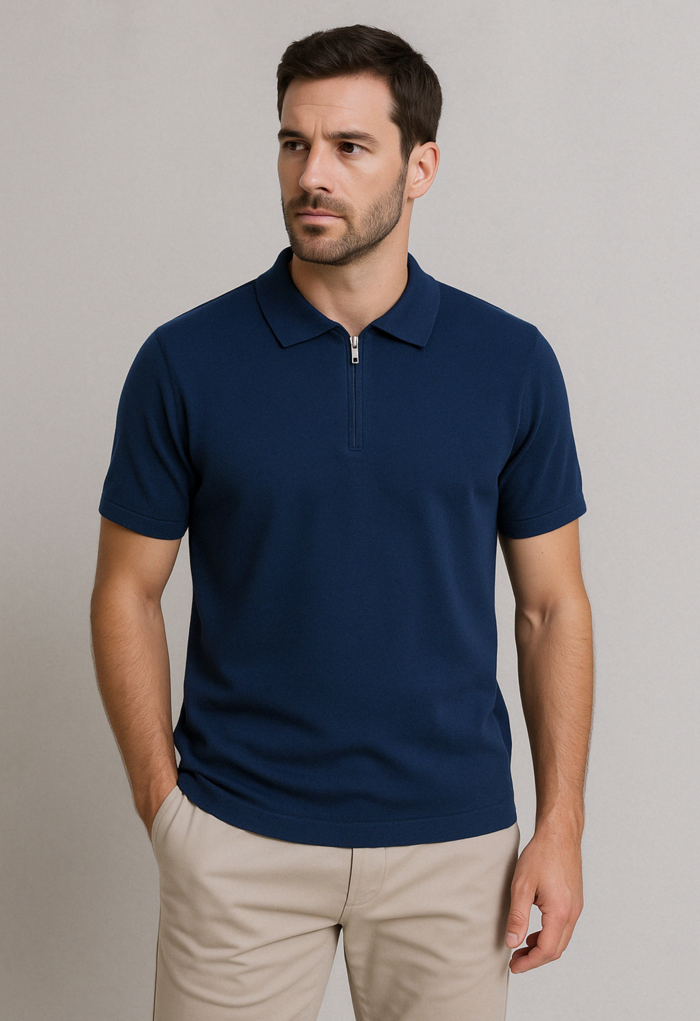 Heren Polo Zip | Blauw