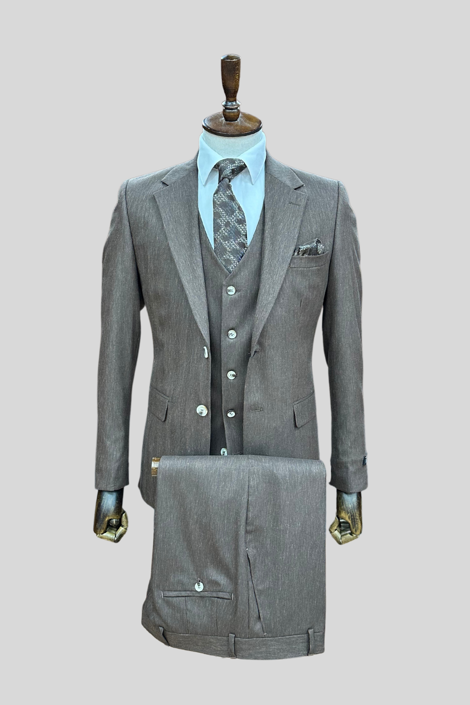 AVBA 3 Piece Suit | Brown Striped