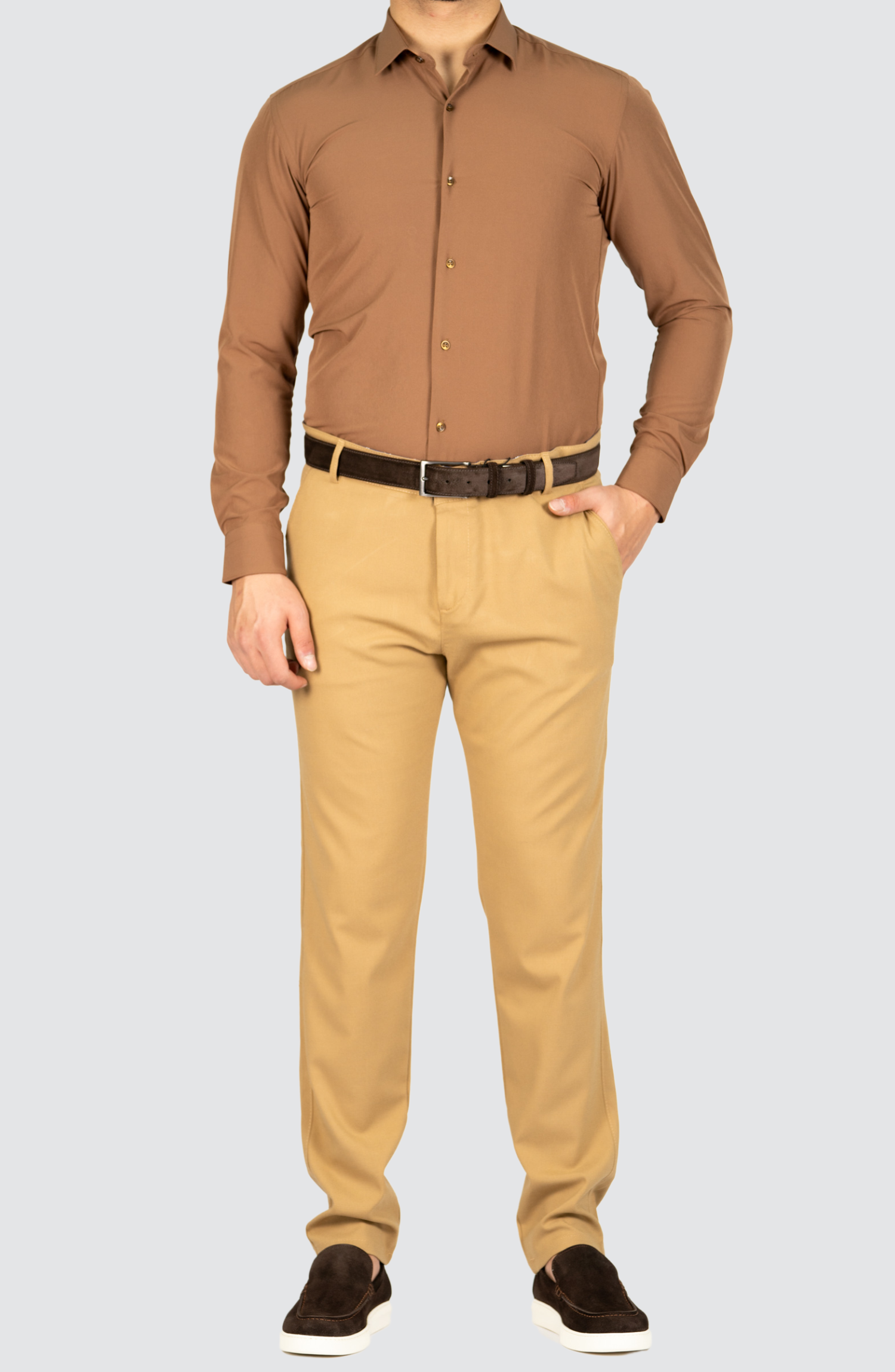 AVBA Regular-Fit Shirt Brown - Wrinkle-Free with Stretch for Optimal Comfort