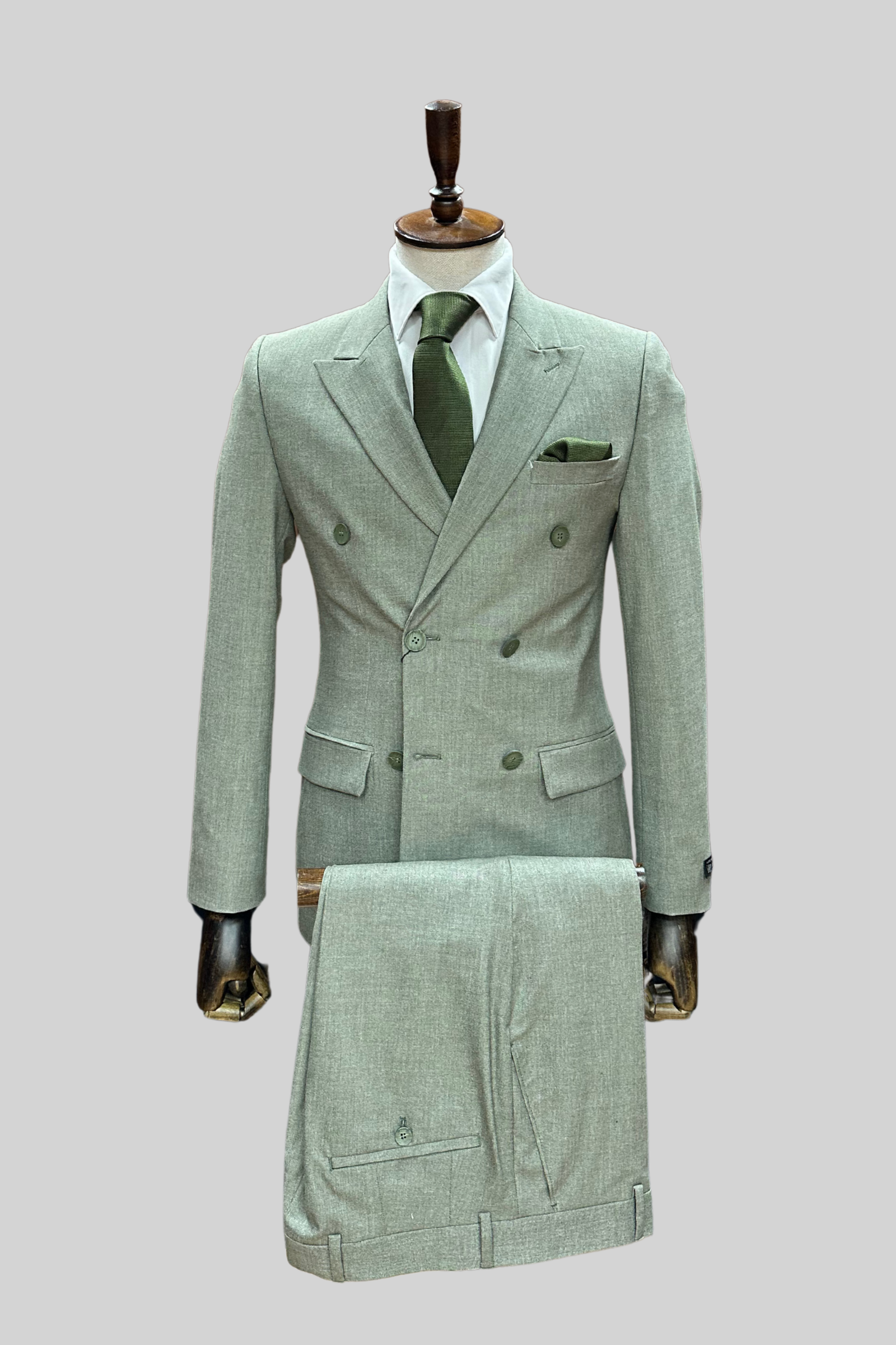 Pastel Groen Double Breasted Tailord Fit pak