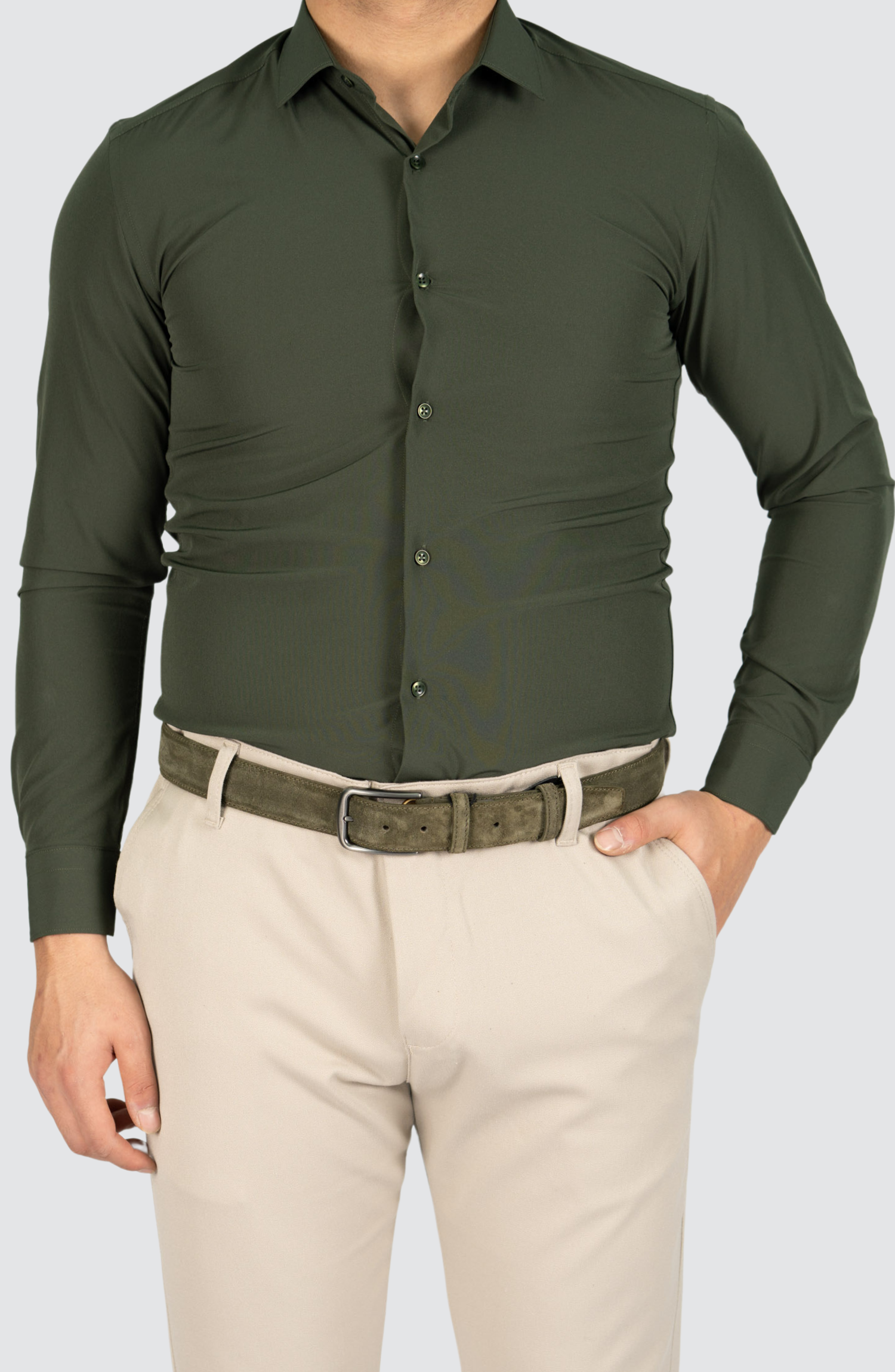 Kreukvrij Stretch Overhemd Slim-Fit | Groen