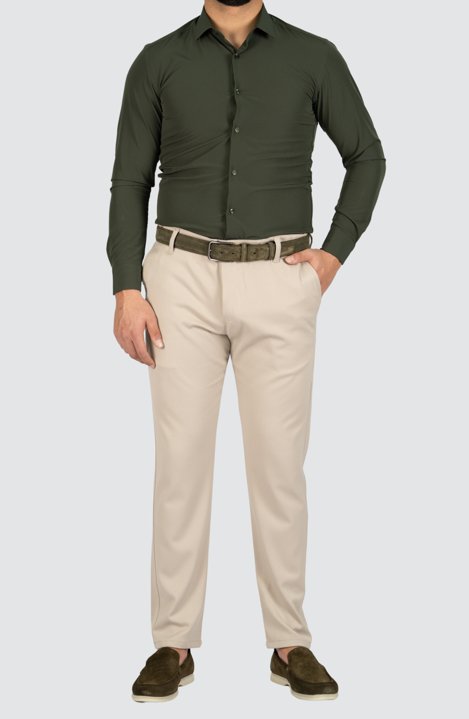 Kreukvrij Stretch Overhemd Slim-Fit | Groen