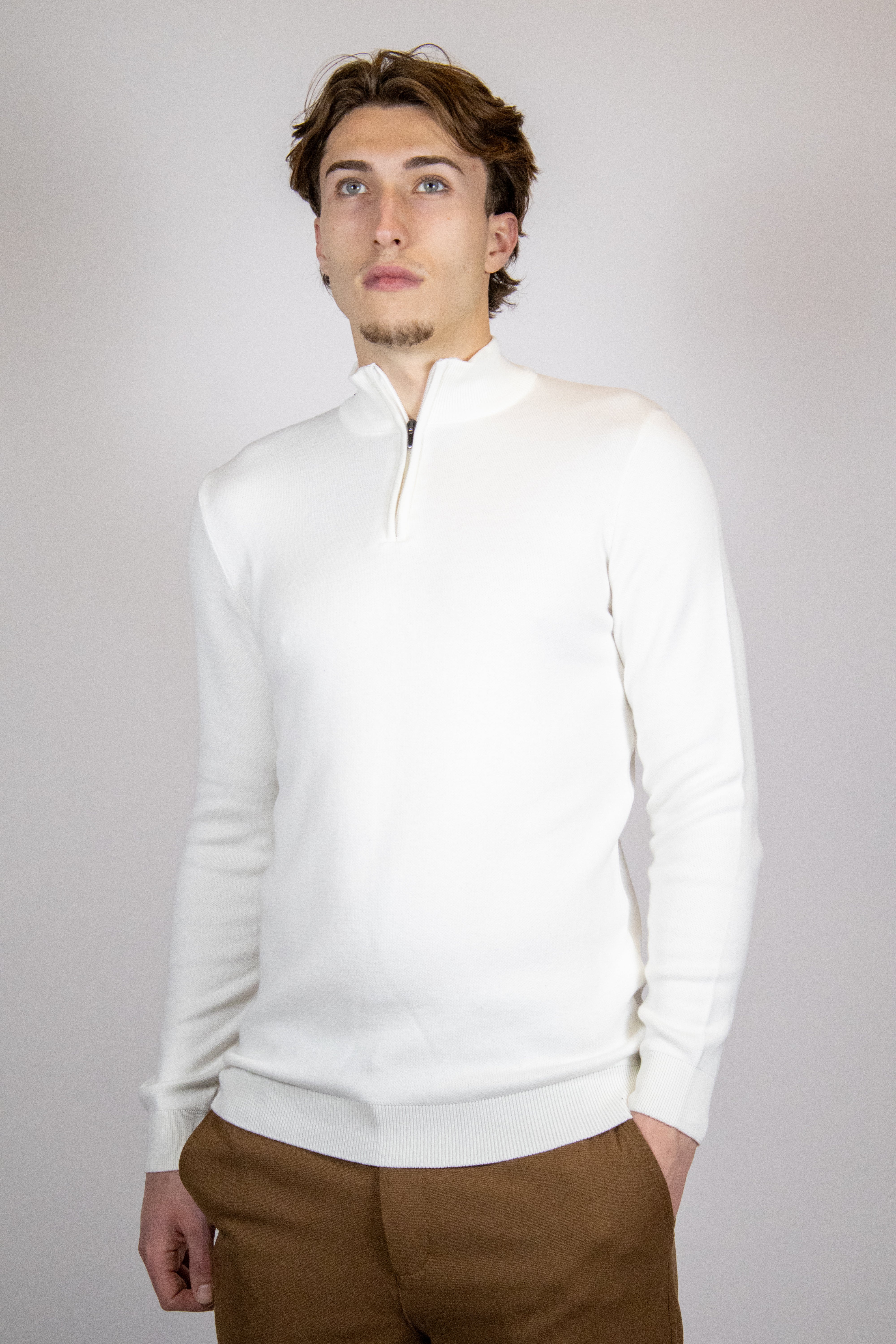Heren Trui met Half-zip Kraag | Wit