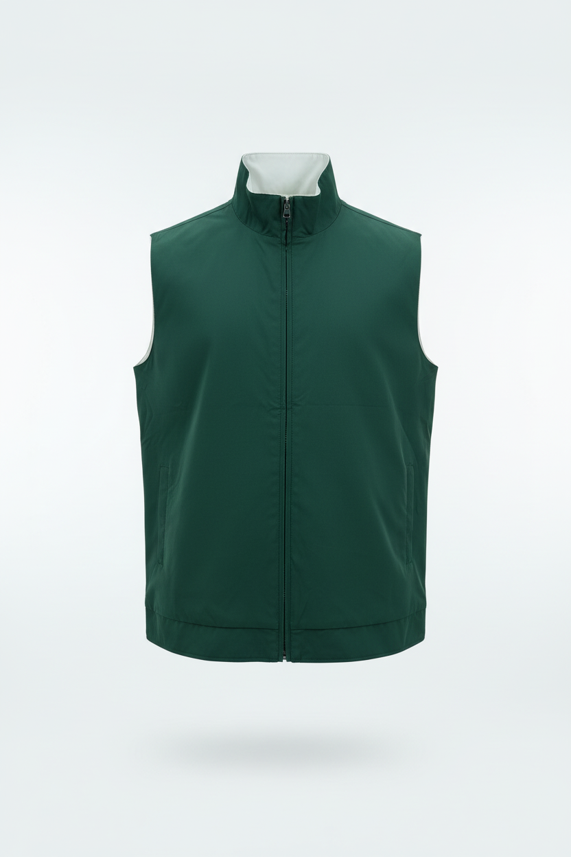 Dubbelzijdige bodywarmer groen kant ghost mannequin