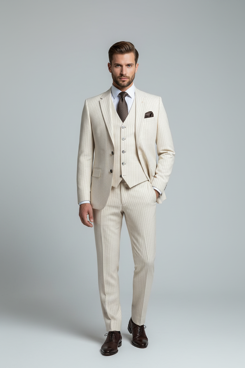 Modelfoto krijtstreep kostuum