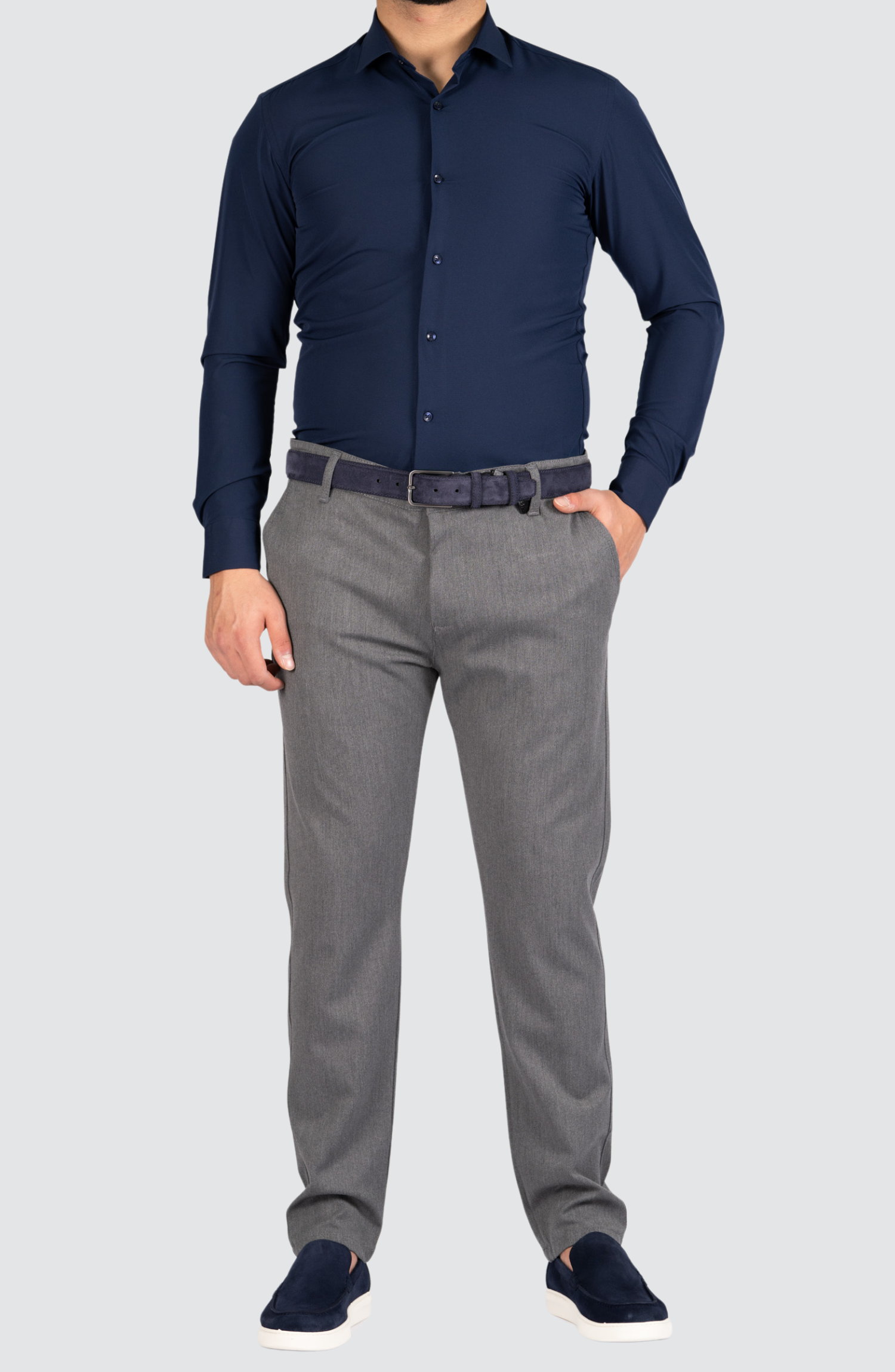 Kreukvrij Stretch Overhemd Slim-Fit | Navy