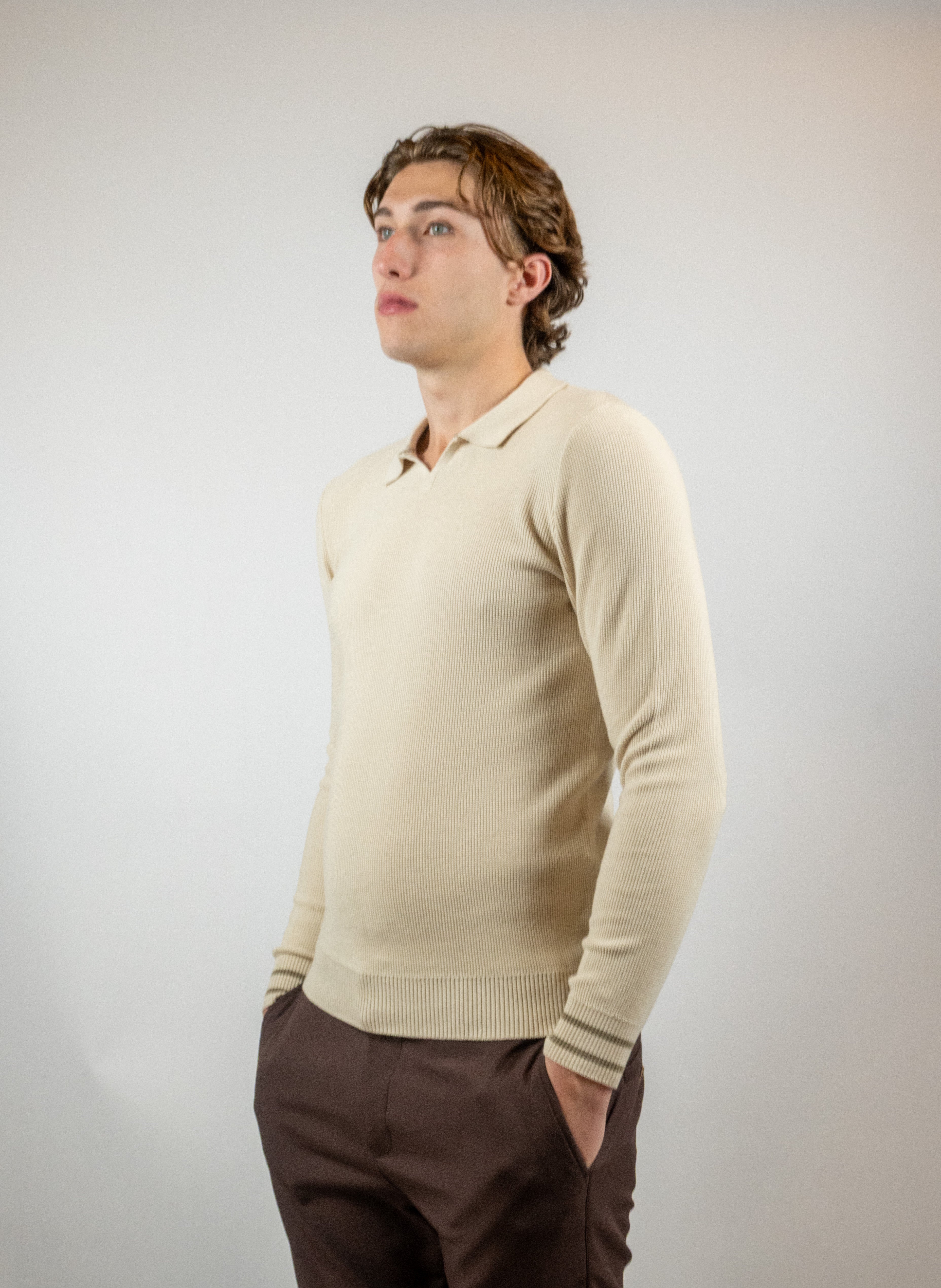 Heren Trui Buttonless Polo | Beige