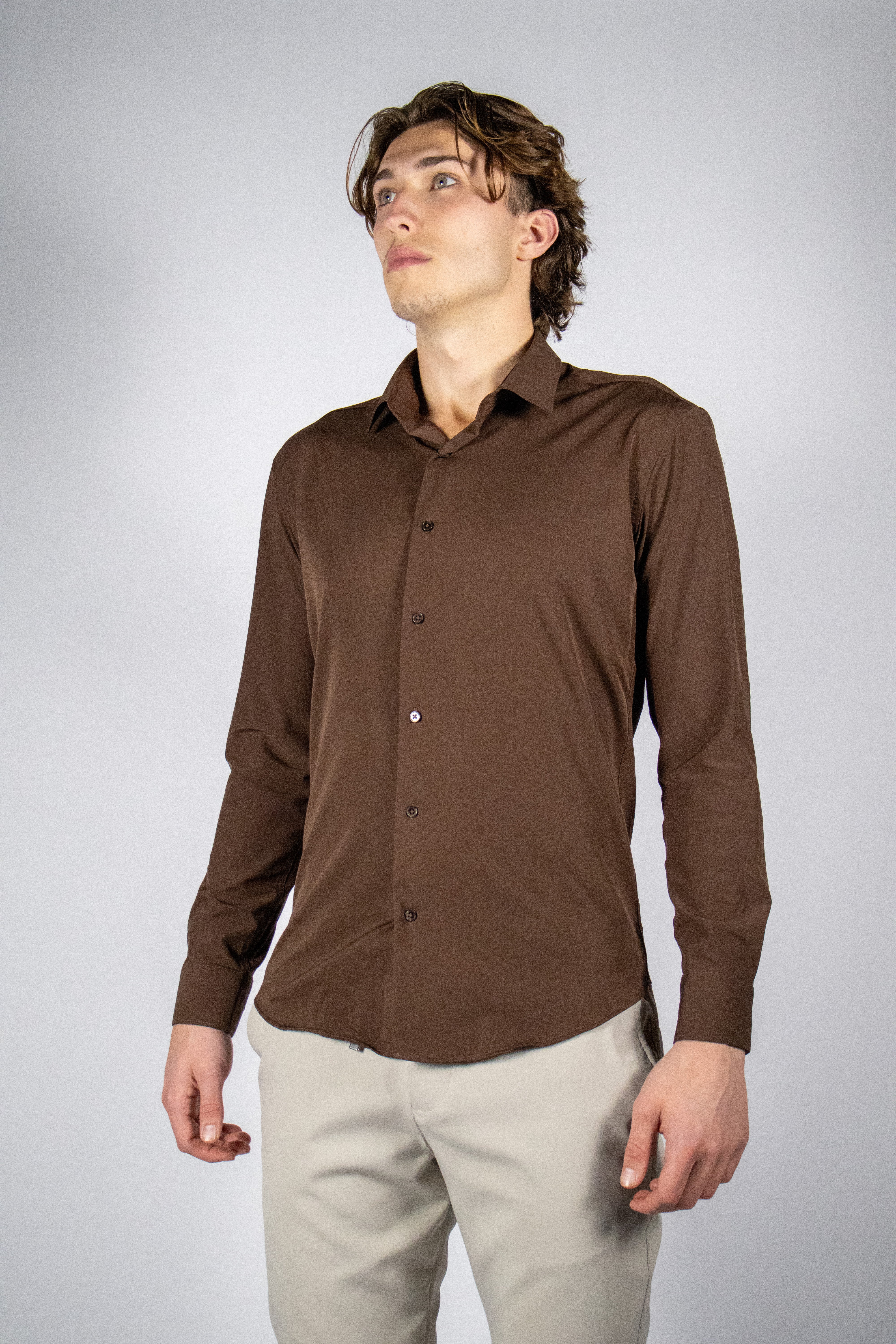 Kreukvrij Stretch Overhemd Regular-Fit | Donkerbruin