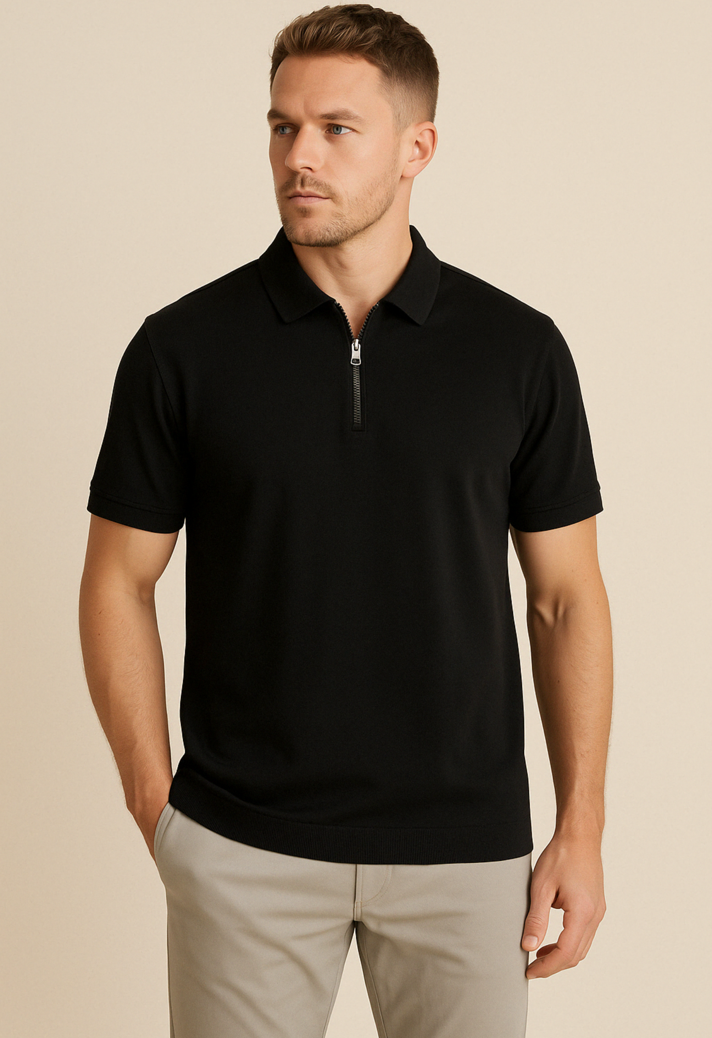Heren Polo Zip | Zwart