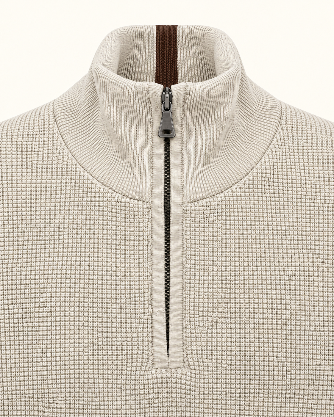 Quarter-Zip Trui Beige - Slim-Fit
