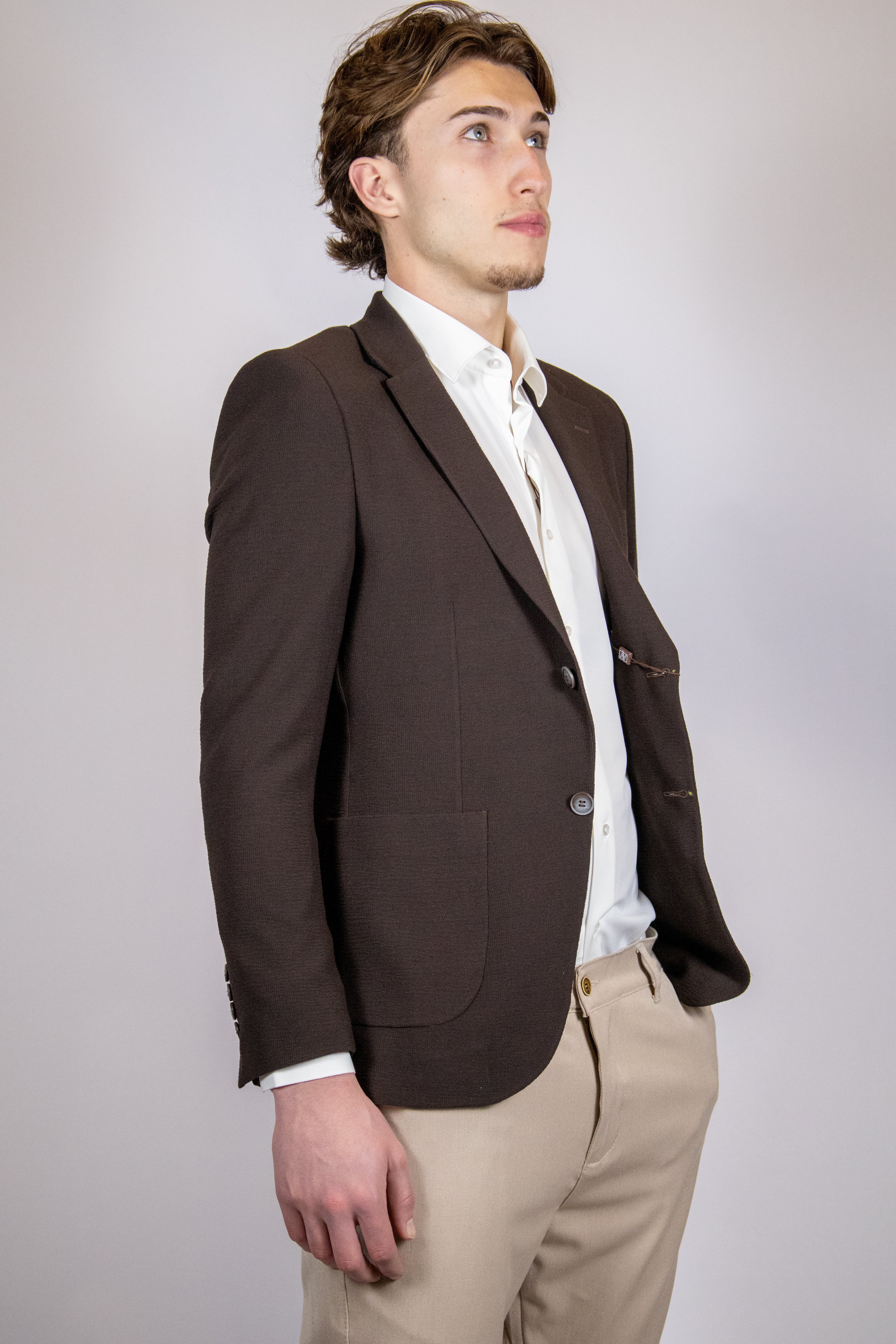 Modern Luxe Structuur Colbert | Bruin