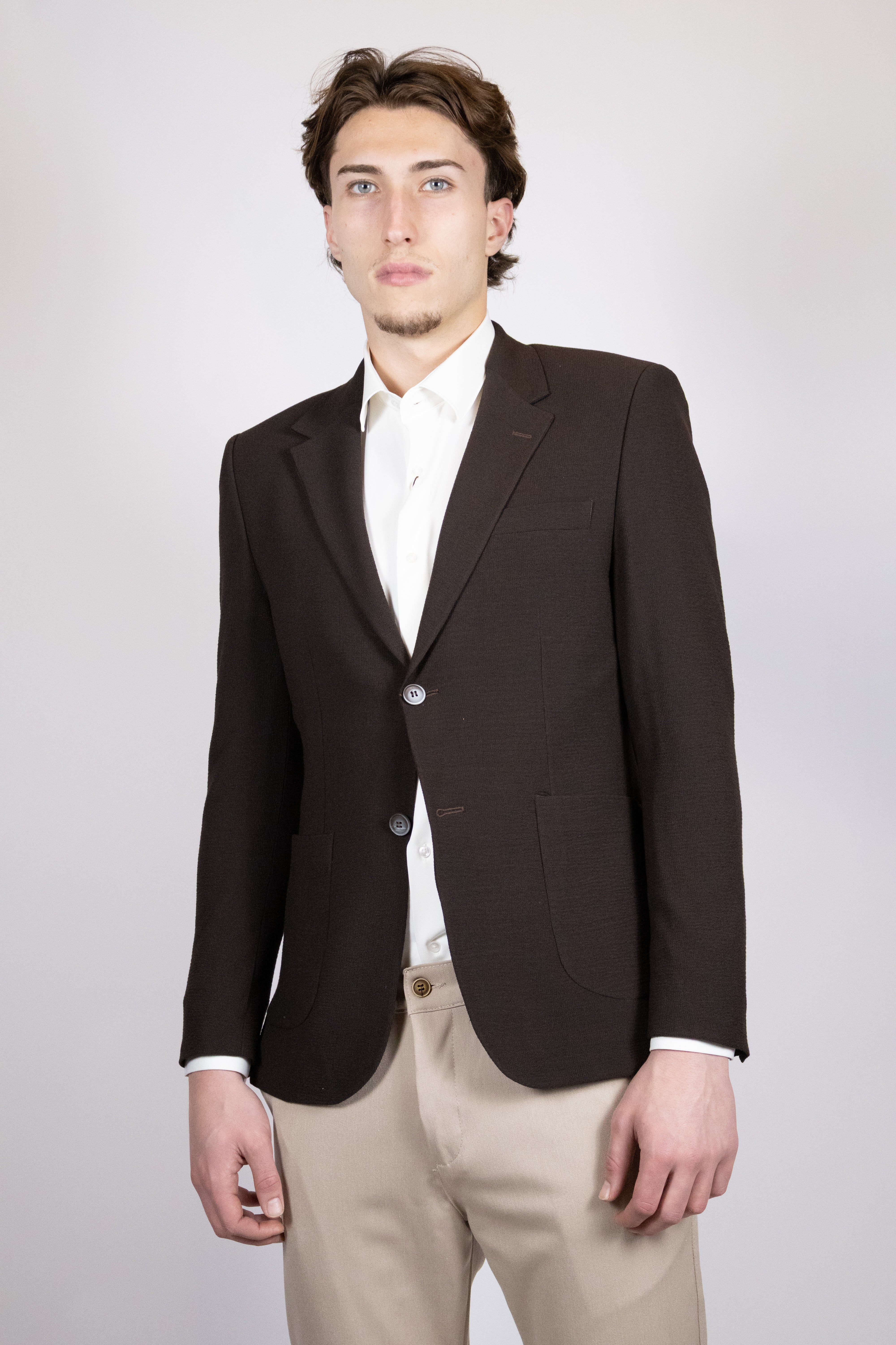 Modern Luxe Structuur Colbert | Bruin