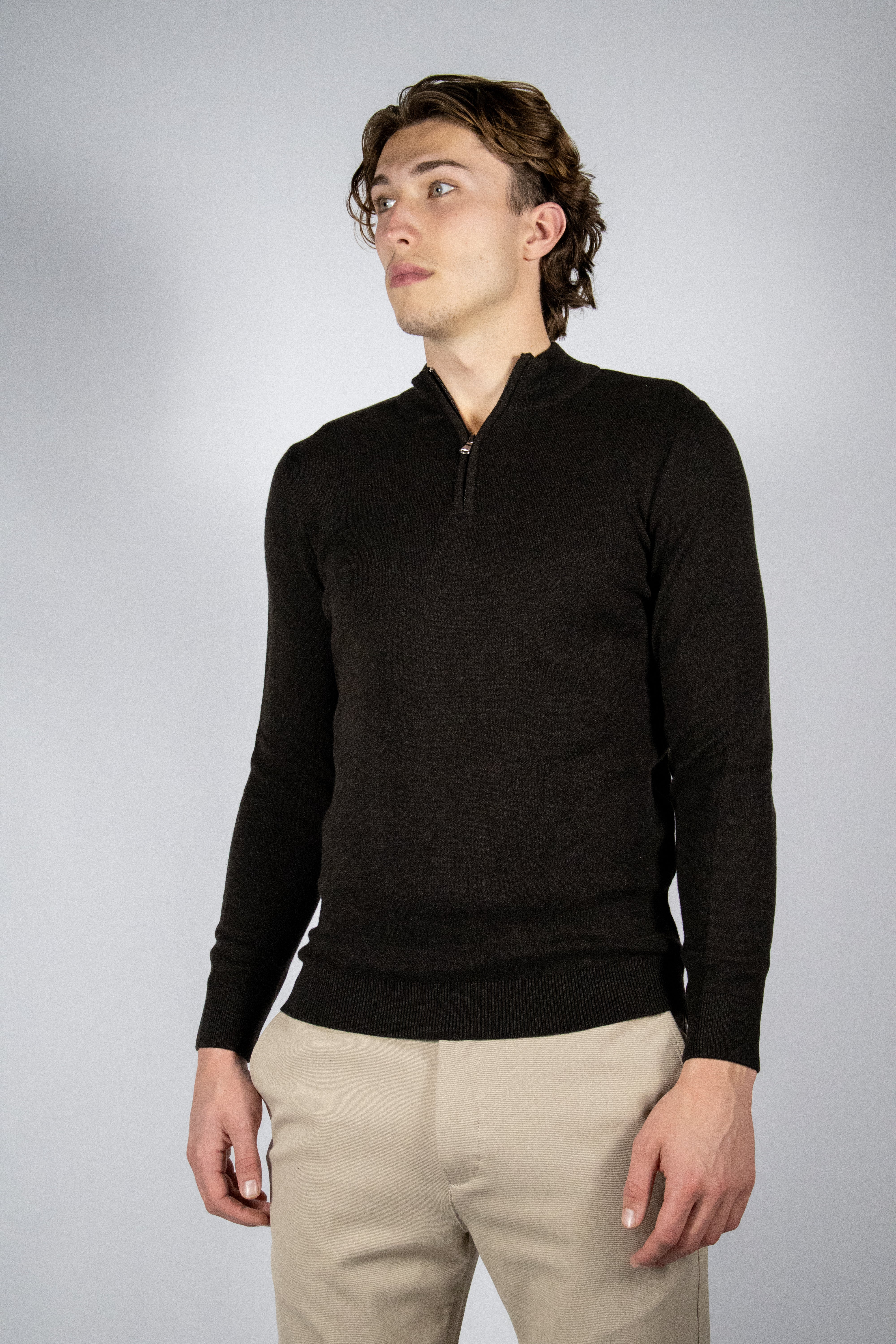 Heren Trui met Half-zip Kraag | Bruin