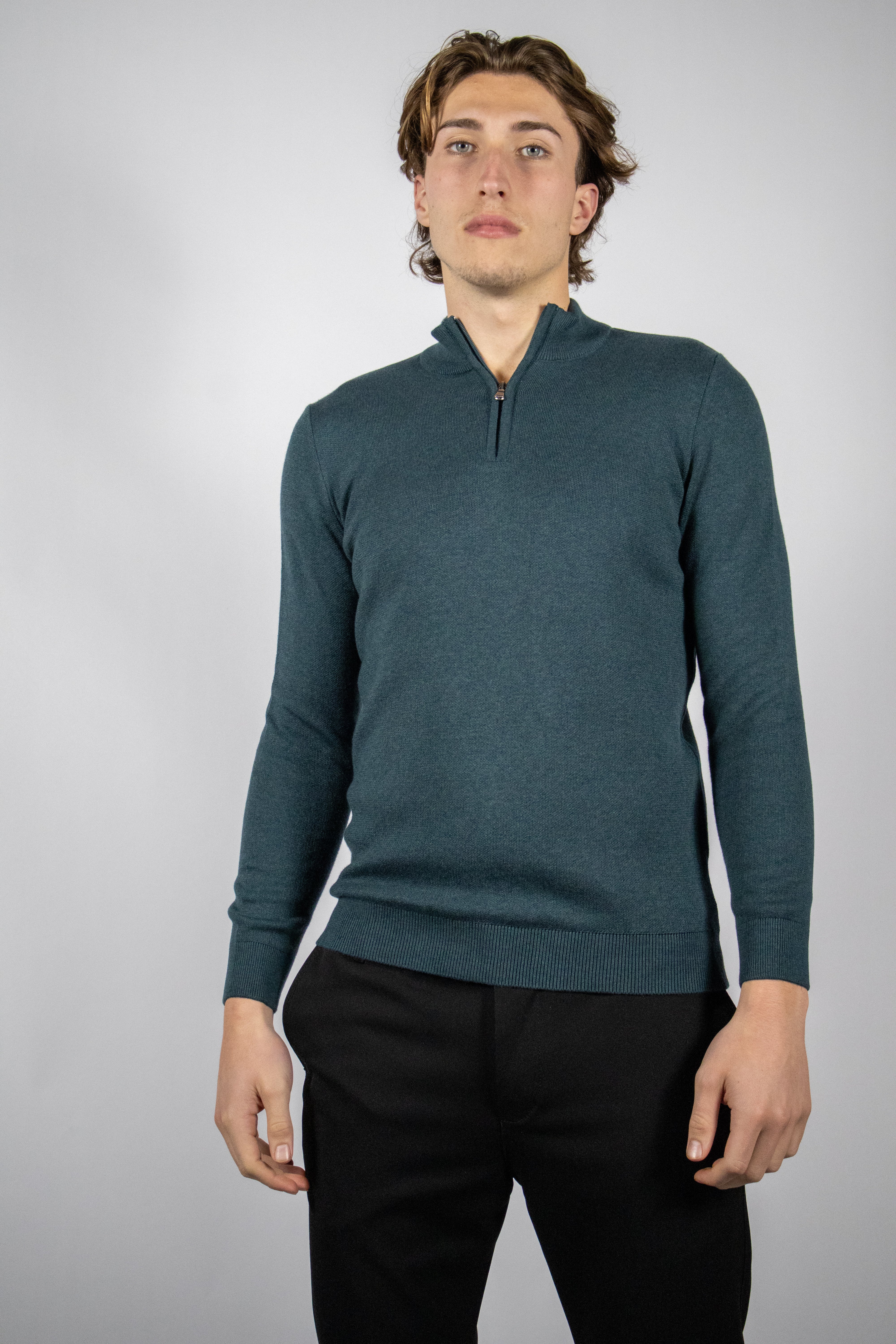 Heren Trui met Half-zip Kraag | Turquoise
