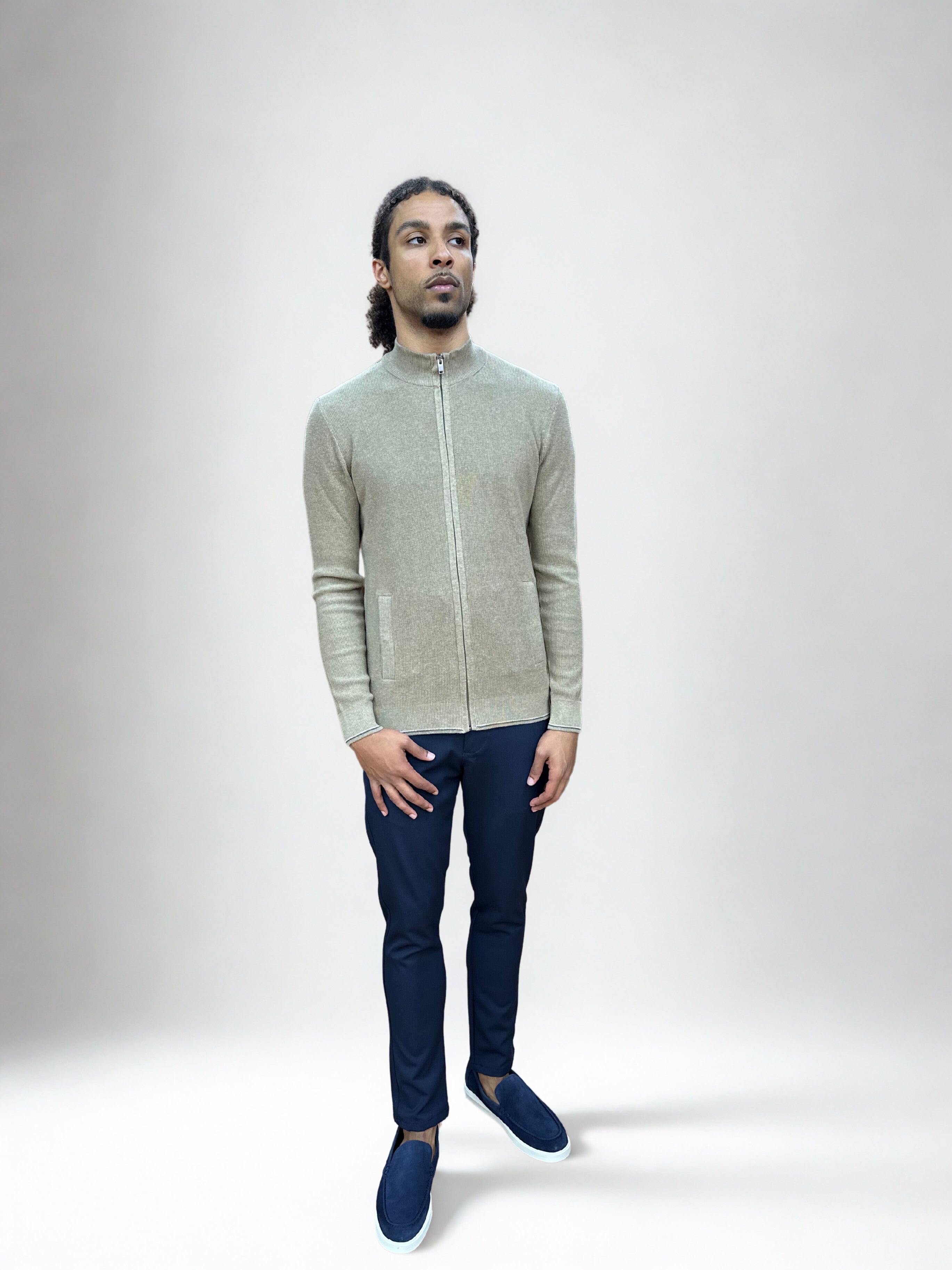 Gebreid Vest met Ritssluiting - Beige