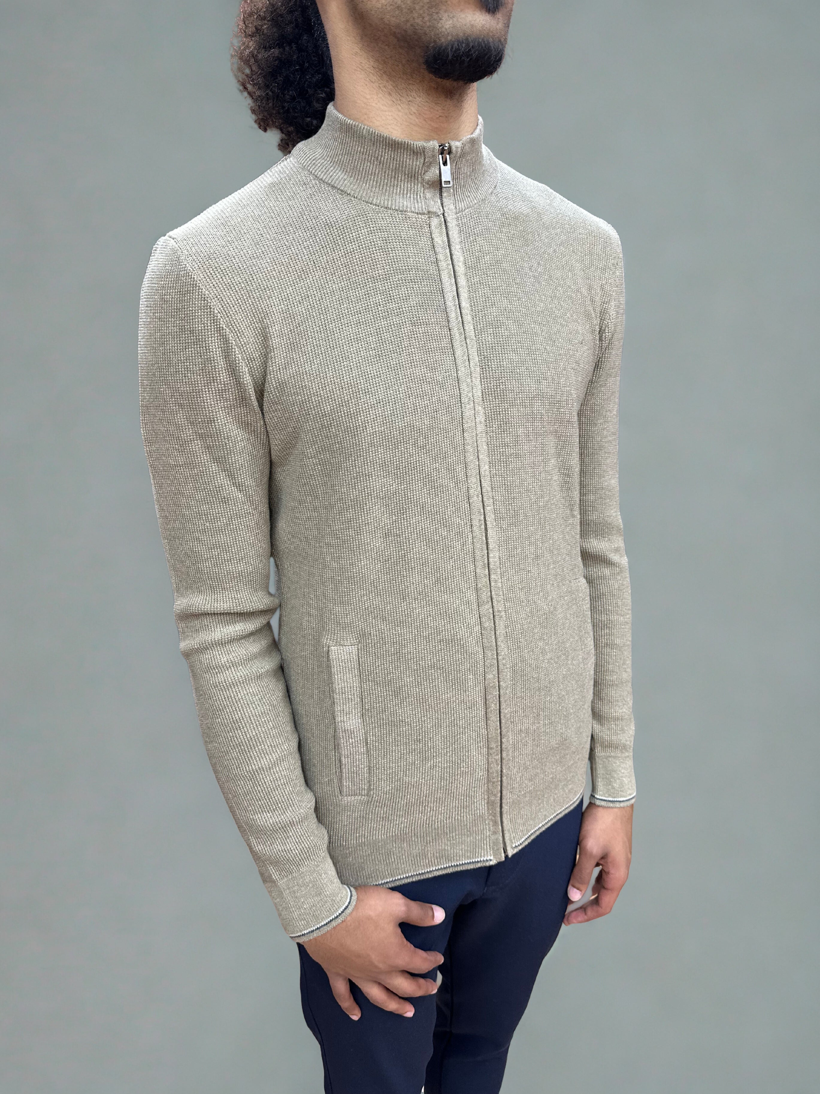 Gebreid Vest met Ritssluiting - Beige
