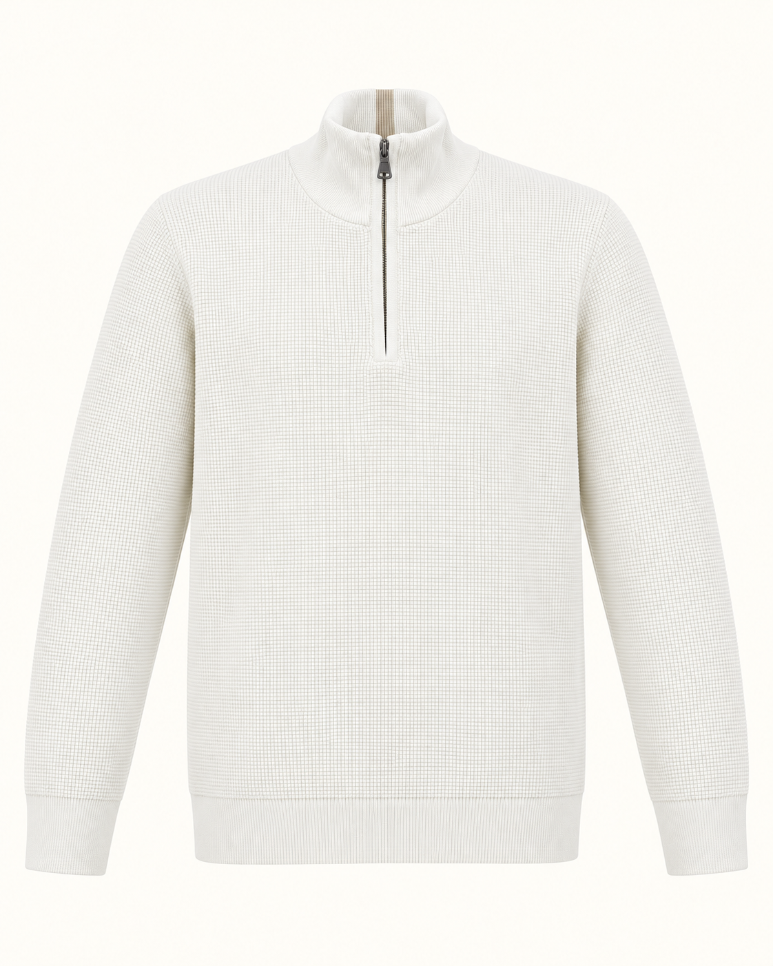Quarter-Zip Trui Off White - Slim-Fit