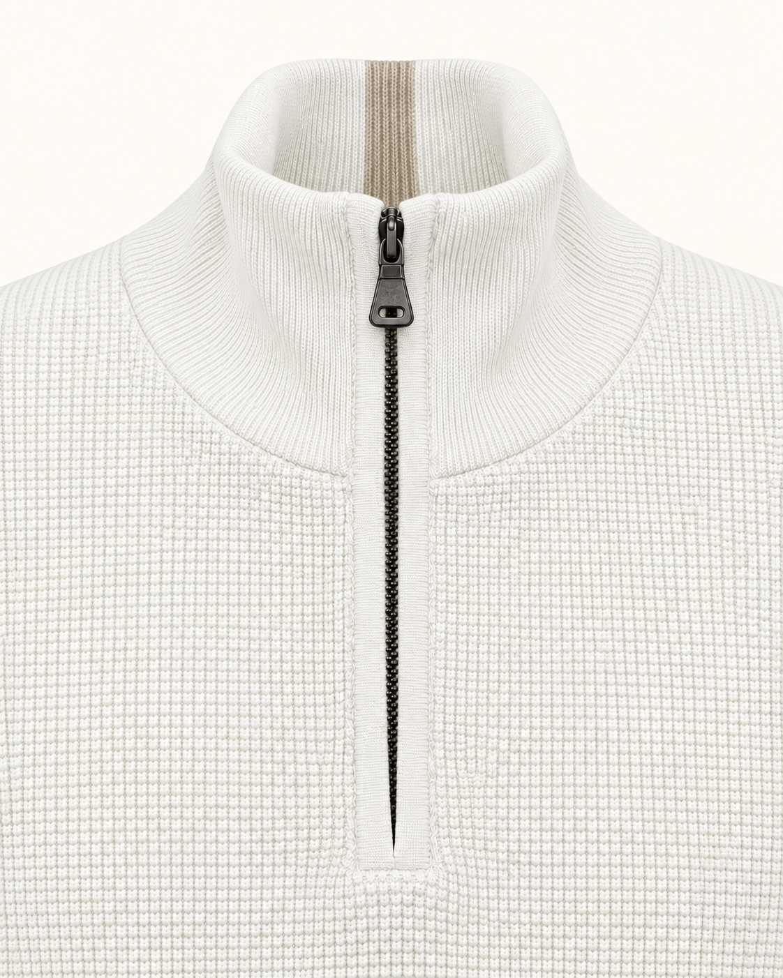 Quarter-Zip Trui Off White - Slim-Fit