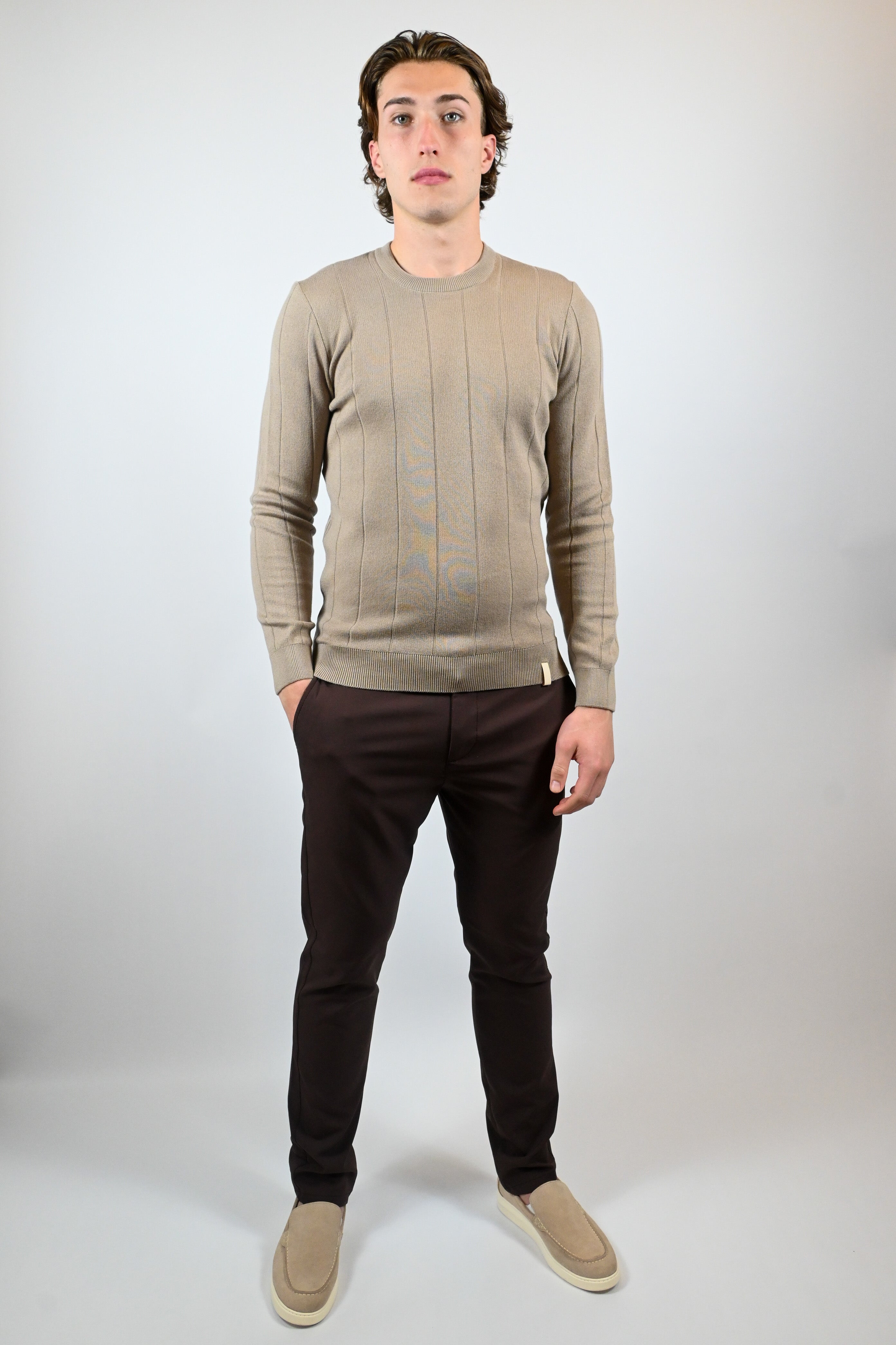 Heren Trui Gestreept Classic | Taupe