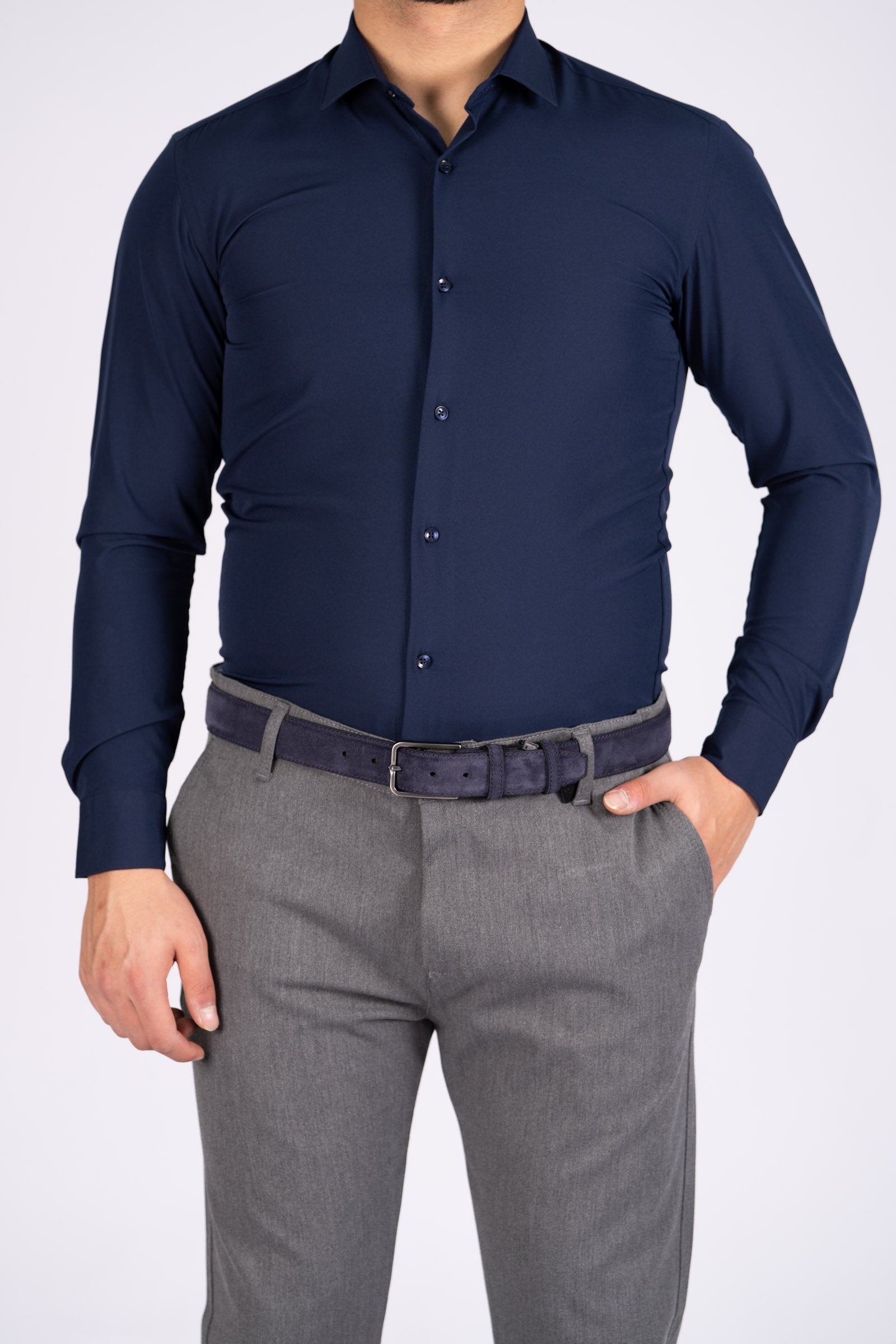 AVBA Slim-Fit Overhemd Donker Blauw - Kreukvrij met Stretch voor Optimaal Comfort