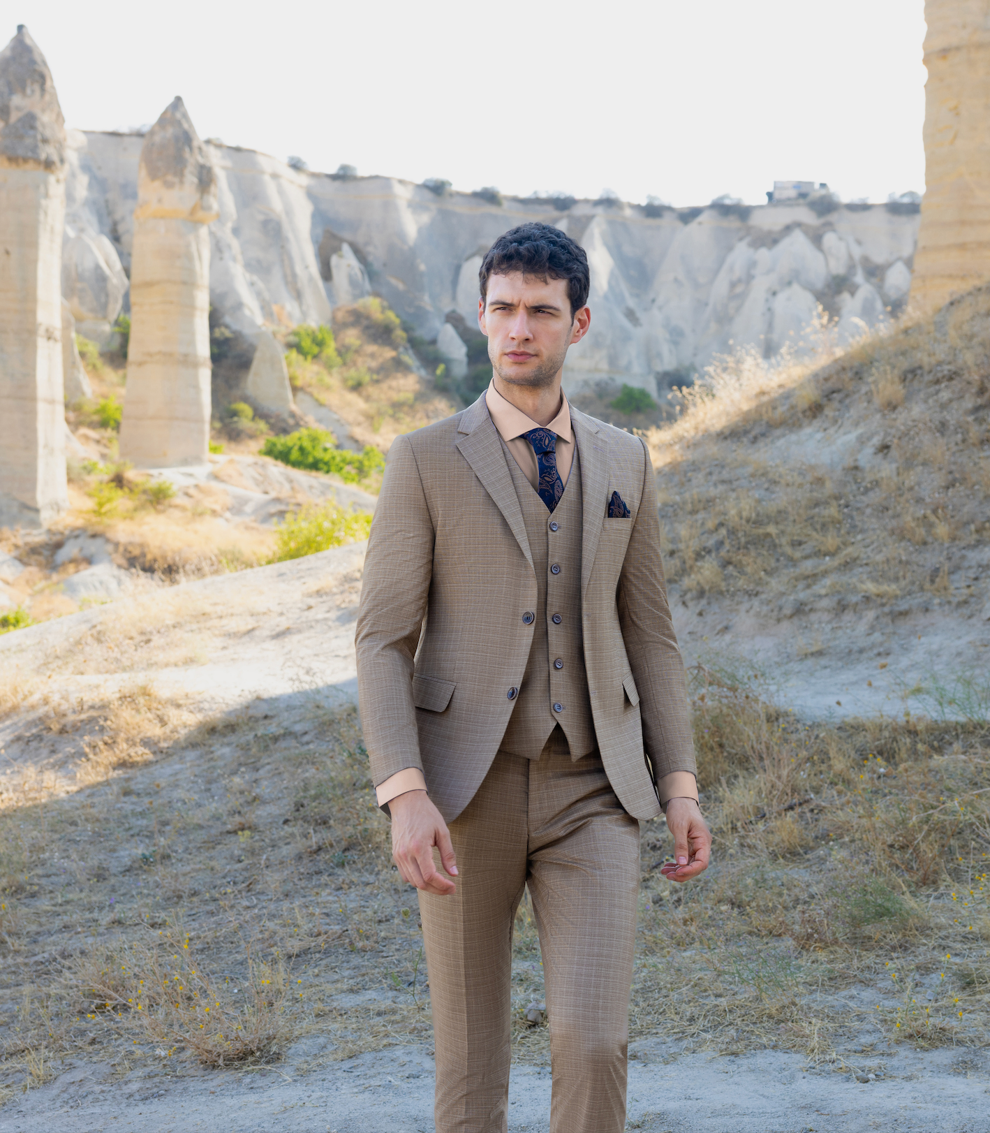 AVBA 3 Piece Suit | Brown Striped