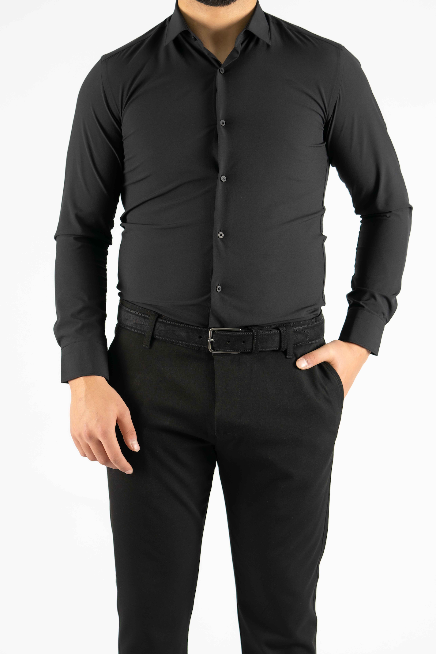 AVBA Length-Size Shirt Black - Wrinkle-Free with Stretch for Optimal Comfort