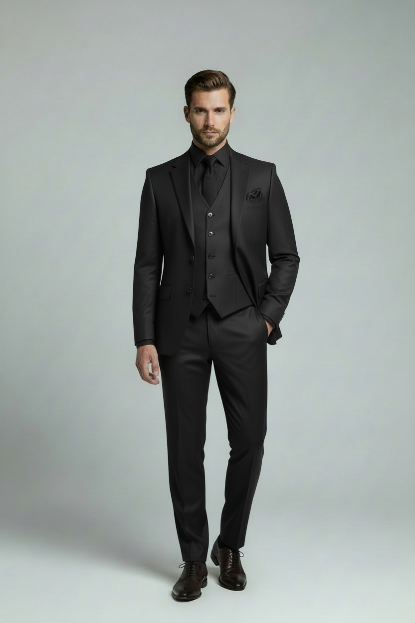 AVBA All-Black Three-Piece Suit