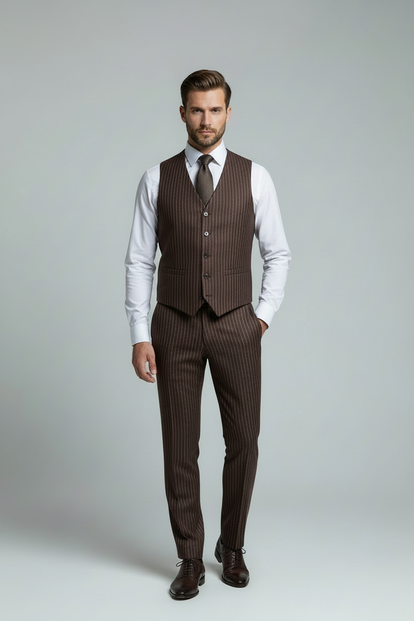 AVBA Dark Brown Pinstripe Waistcoat Look