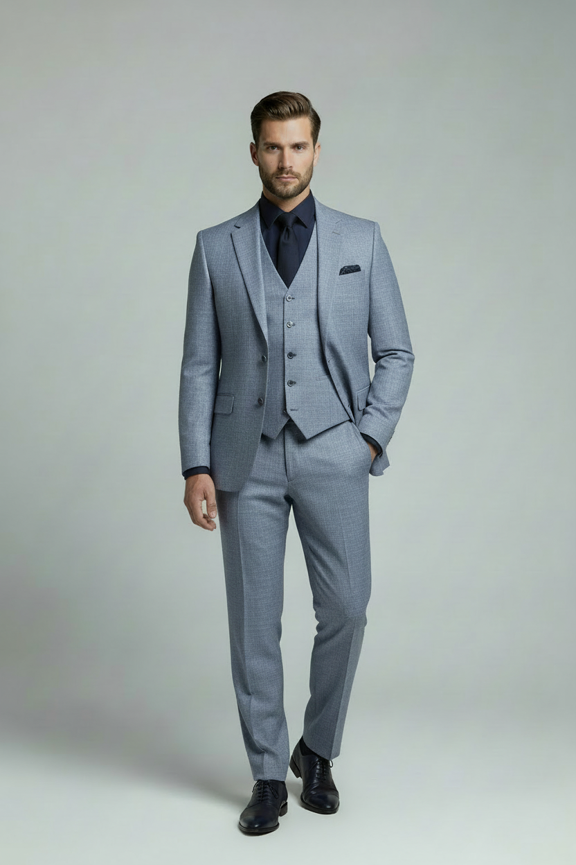 AVBA Light Blue Textured Suit with Coarse Weave