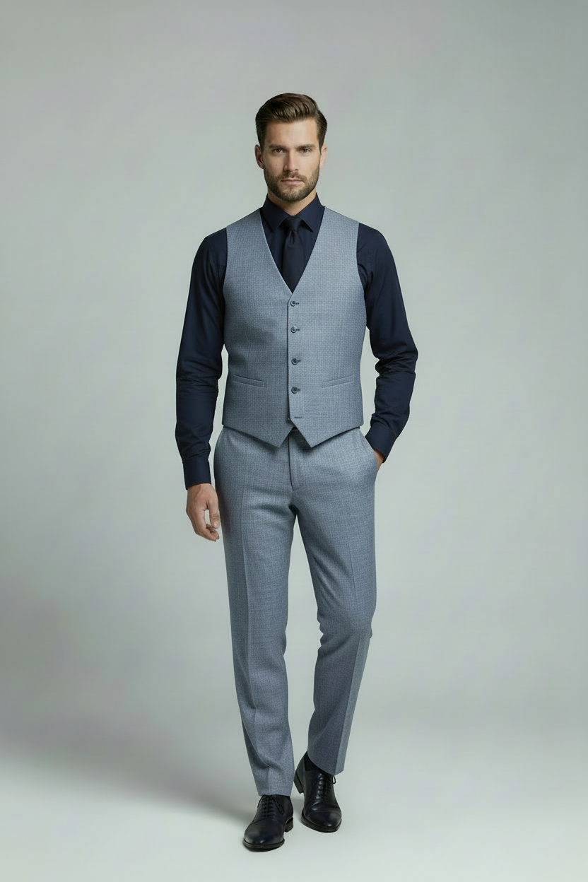 AVBA Light Blue Textured Waistcoat Look