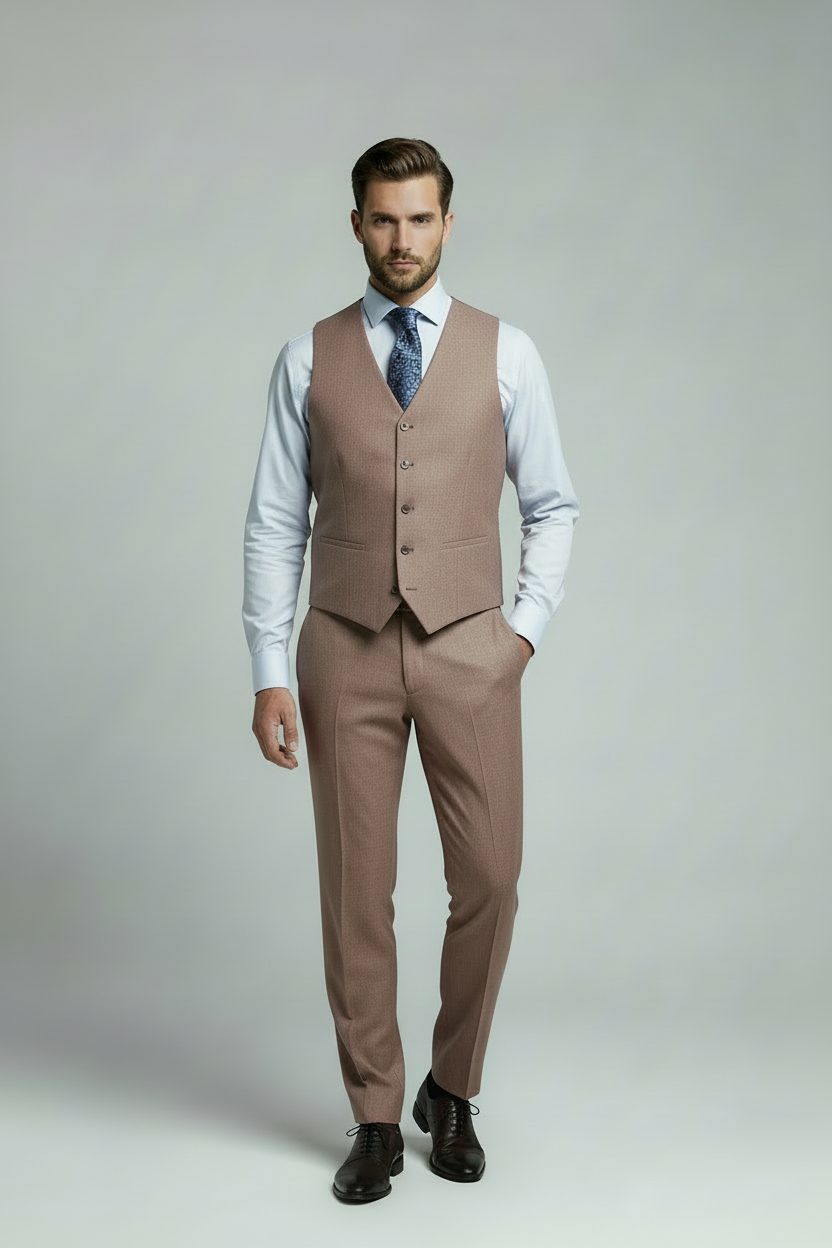 AVBA Light Bordeaux-Brown Waistcoat Look