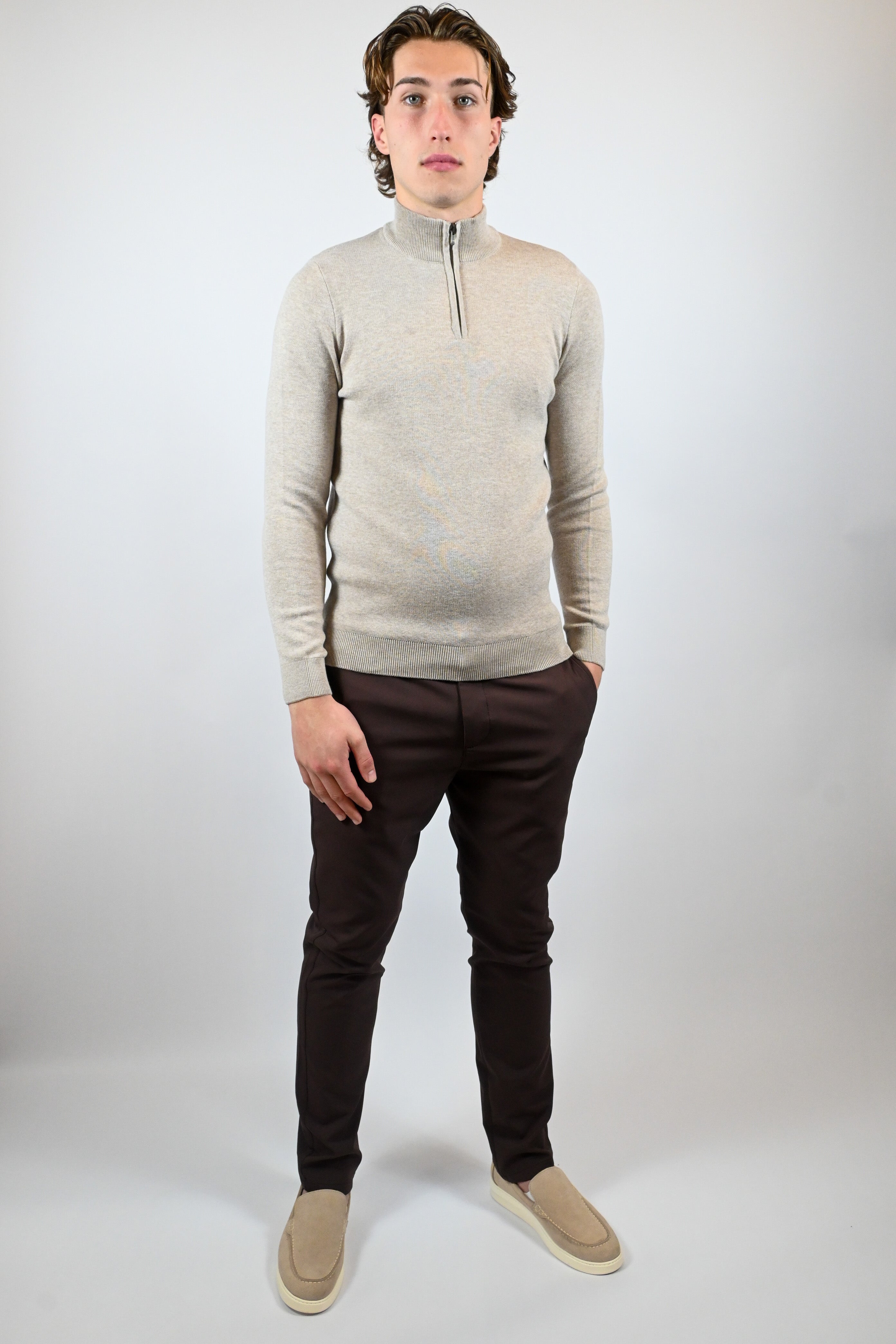 Heren Trui met Half-zip Kraag | Taupe