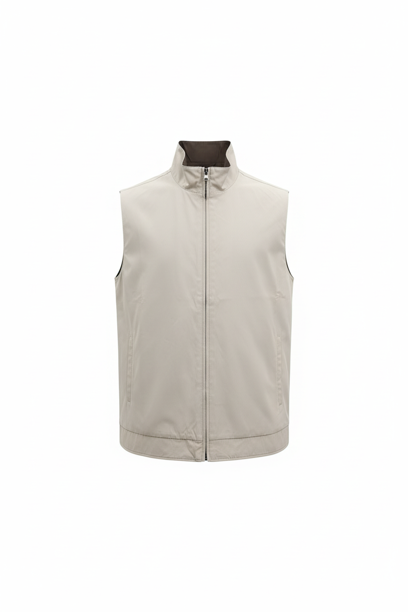 Dubbelzijdige bodywarmer beige kant ghost mannequin
