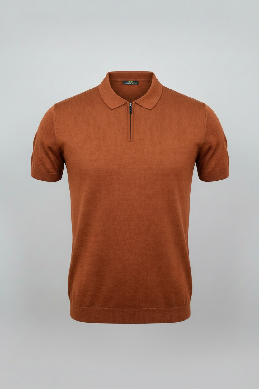 Koperkleurige Half-Zip Polo Ghost Mannequin
