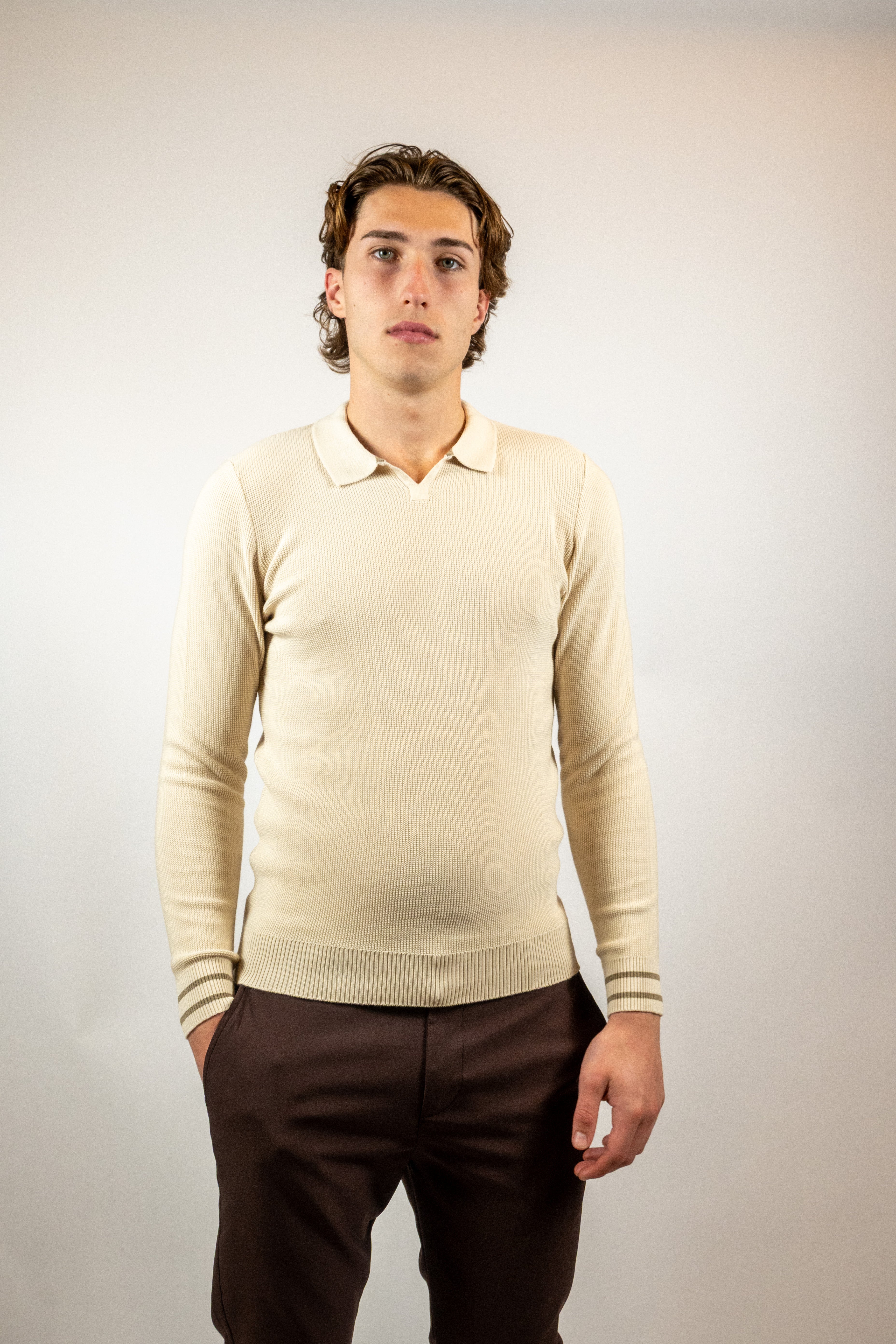 Heren Trui Buttonless Polo | Beige
