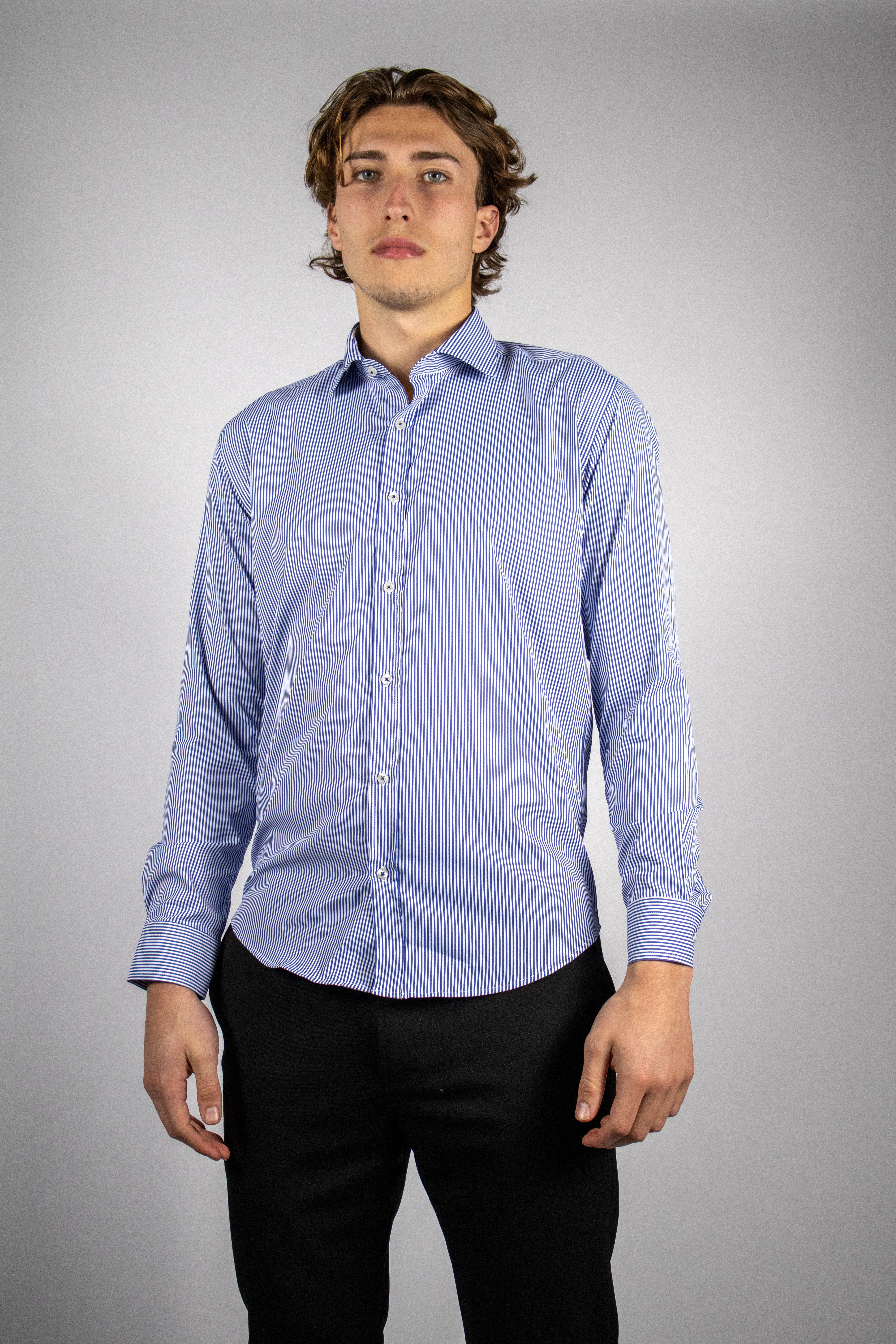 Kreukvrij Stretch Gestreept Overhemd Regular-Fit | Blauw