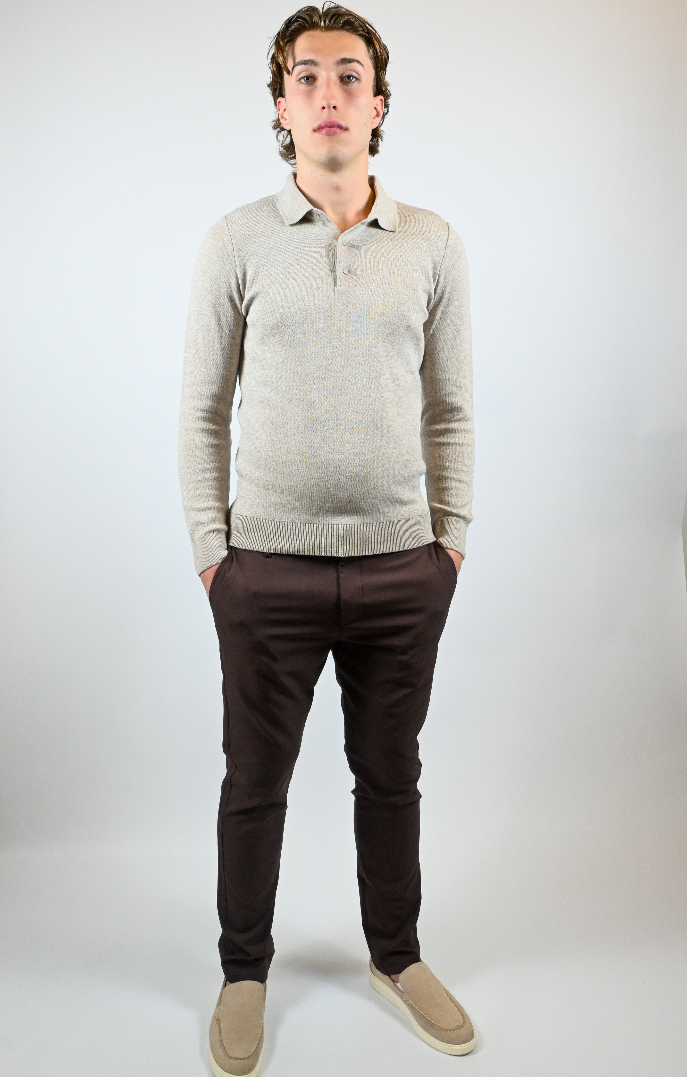 Heren Trui met Polo Kraag | Taupe