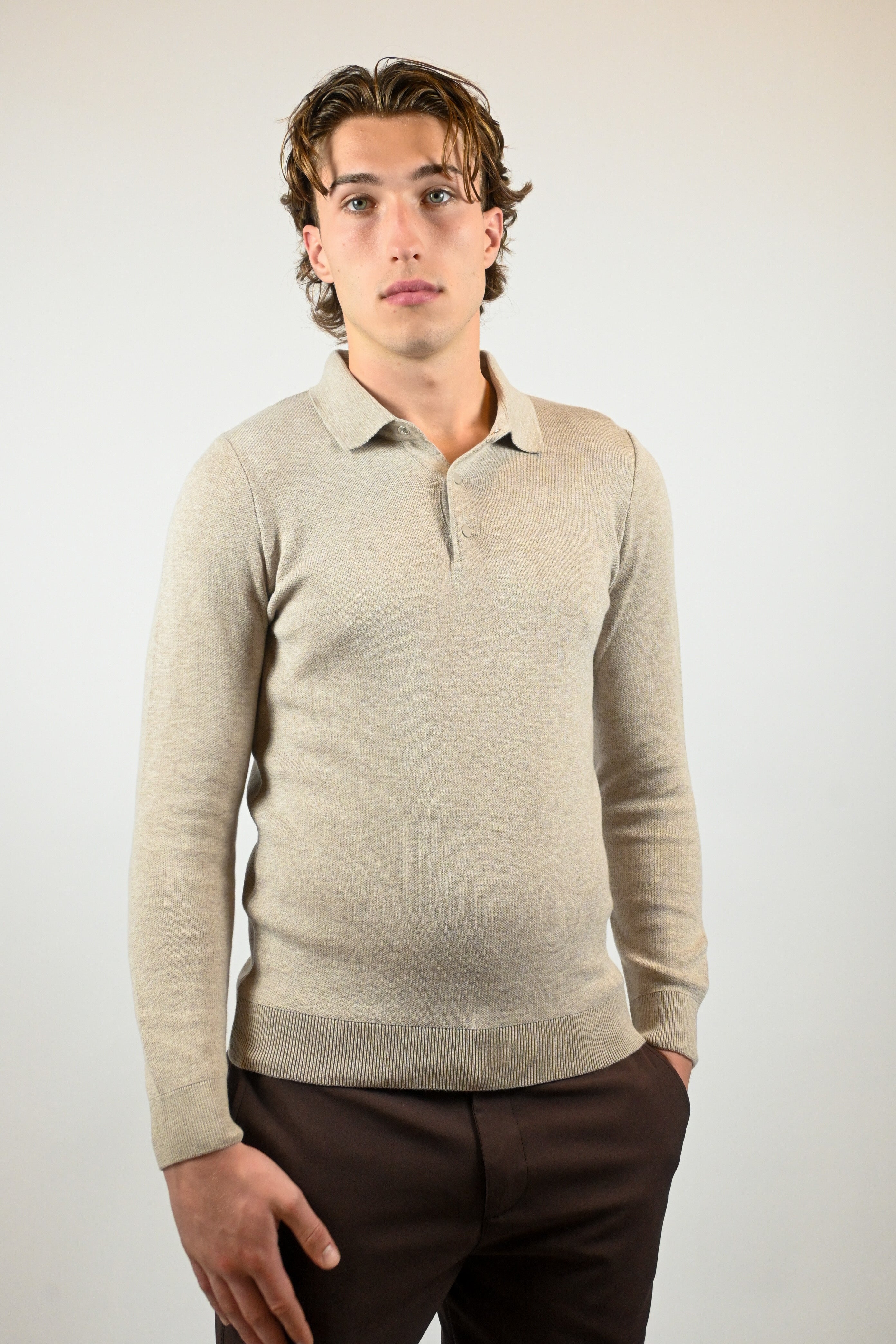 Heren Trui met Polo Kraag | Taupe